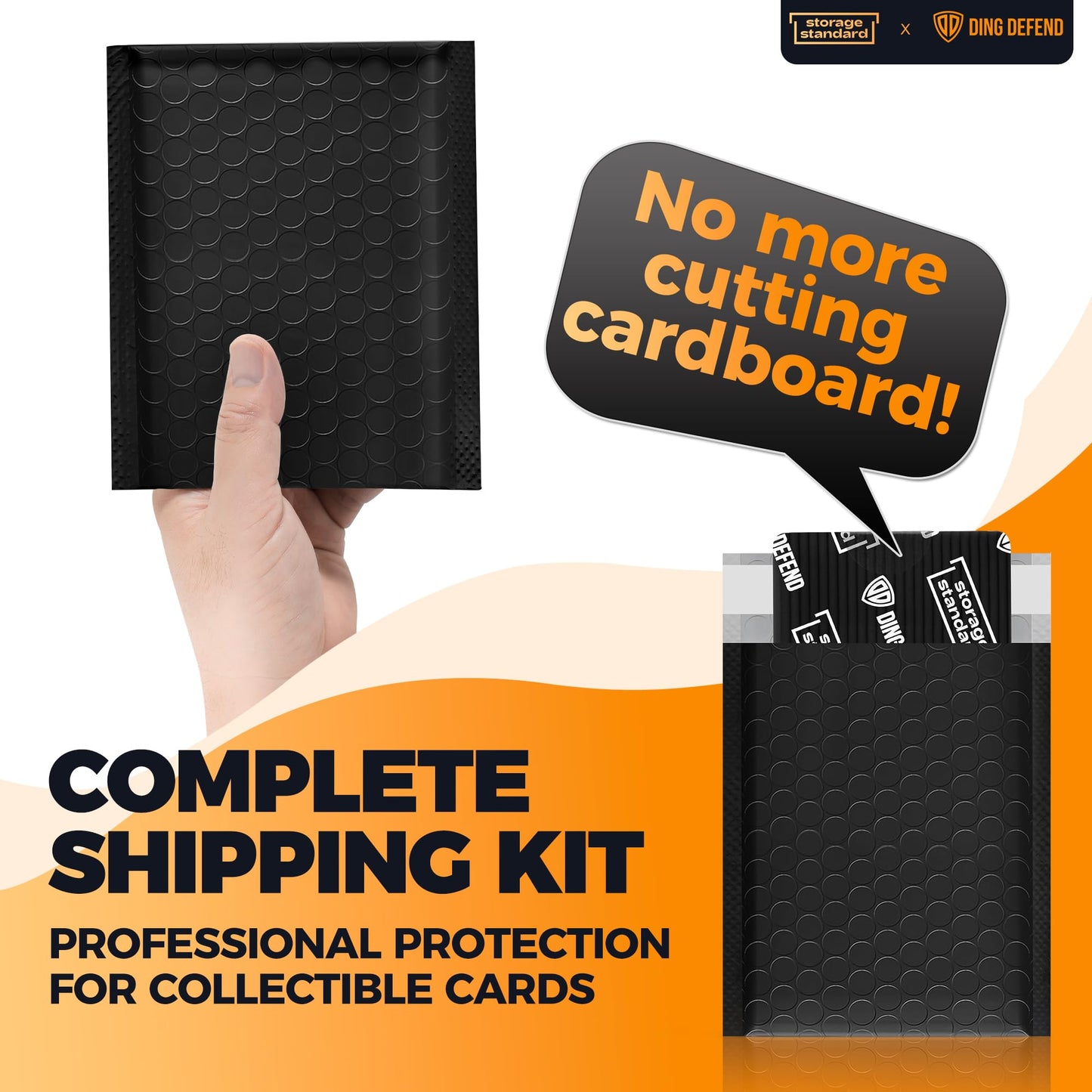 Ding Defend Card Shipping Protector Envelope Bubble Mailer Kit with 110 Card Shipping Protectors (3.5x4.5 Inches), 55 Bubbles Mailers, 250 Tape Seals for Collectible Cards - Black