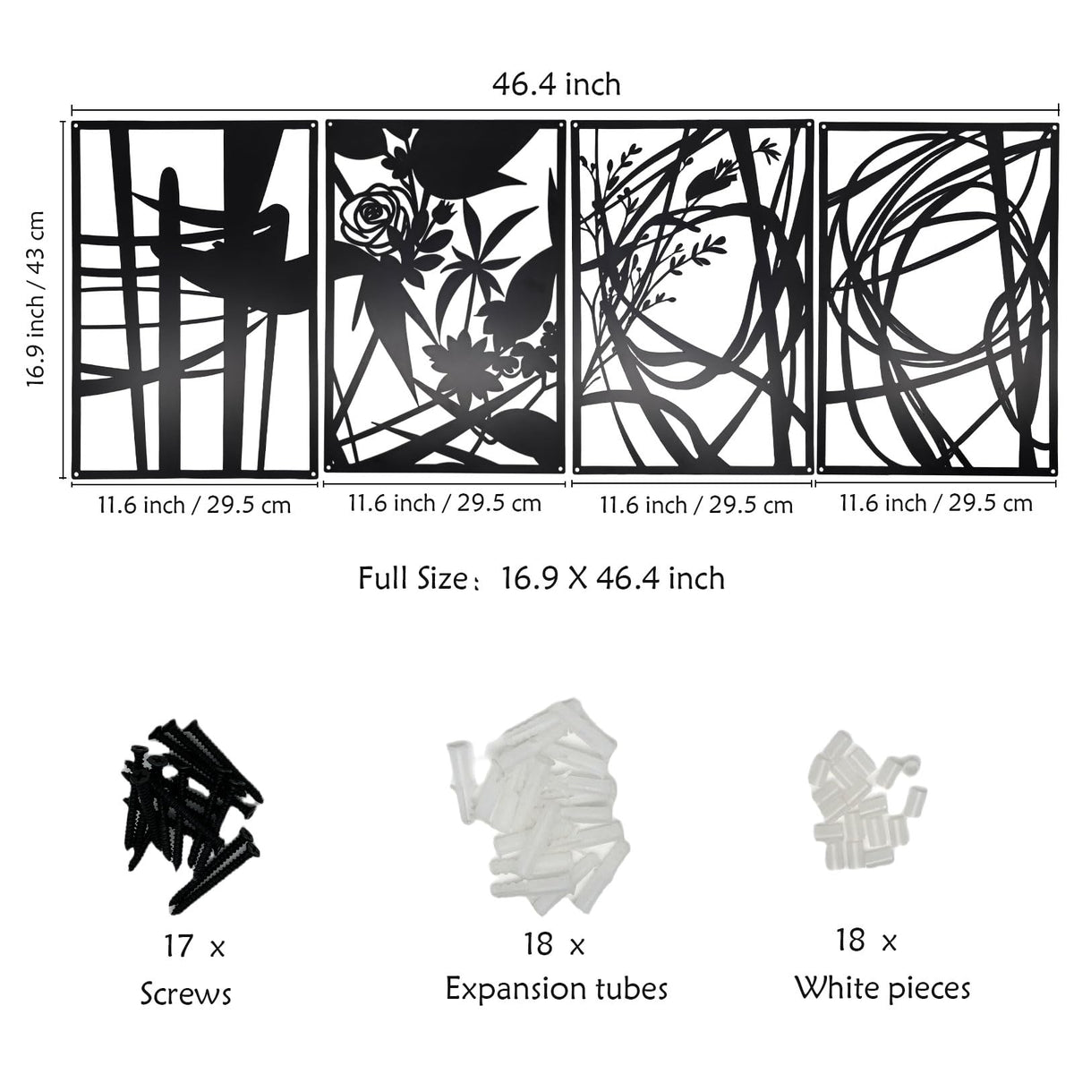 AIM & GGKK 4-Pack Minimalist Metal Wall Art Decor - Rustproof Abstract Line Decor for Bathroom, Living Room & Bedroom - Lightweight & Easy-to-Hang Modern Gallery Set for Empty Walls (17"x12", Black)