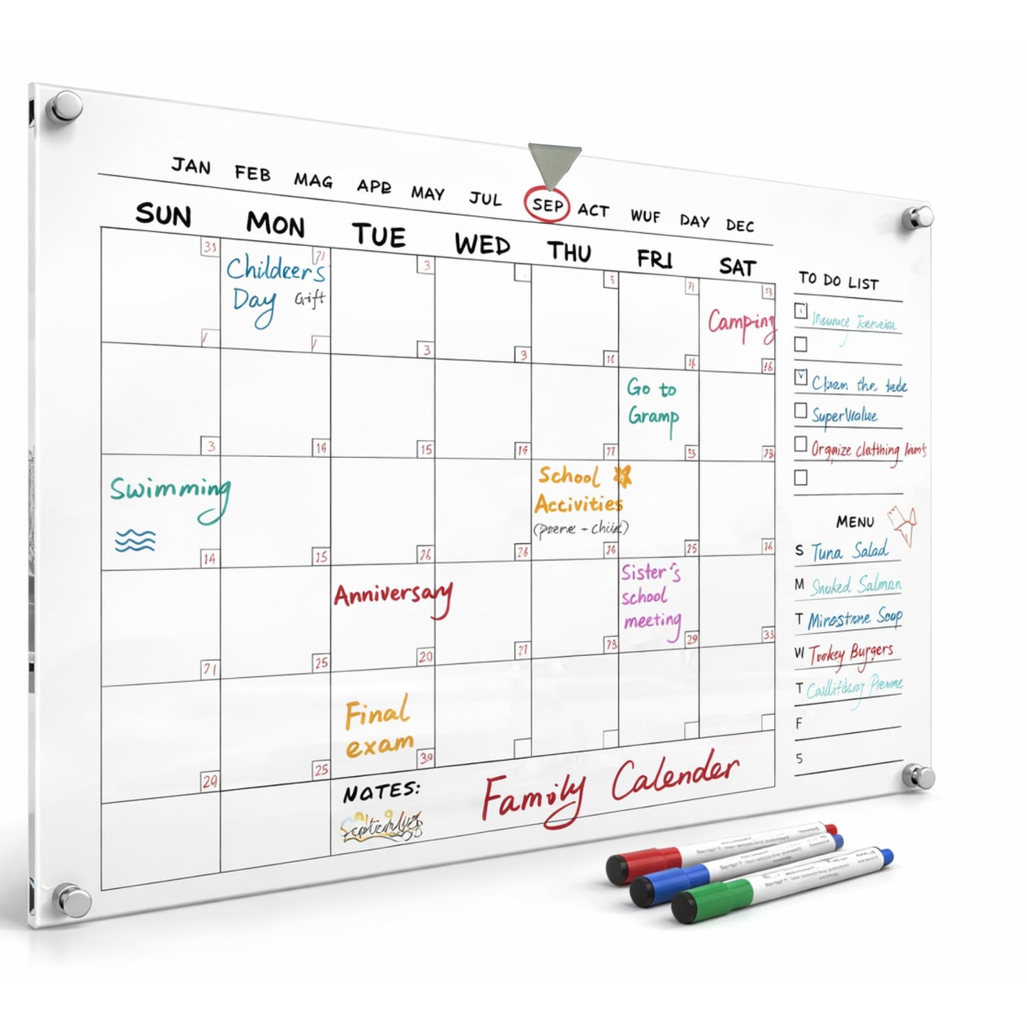Acrylic Wall Calendar – Medium Clear Dry Erase Wall Calendar 24x18 – Acrylic Monthly Wall Planner for Home, Office & Family – Reusable Transparent Wall Calendar with Markers