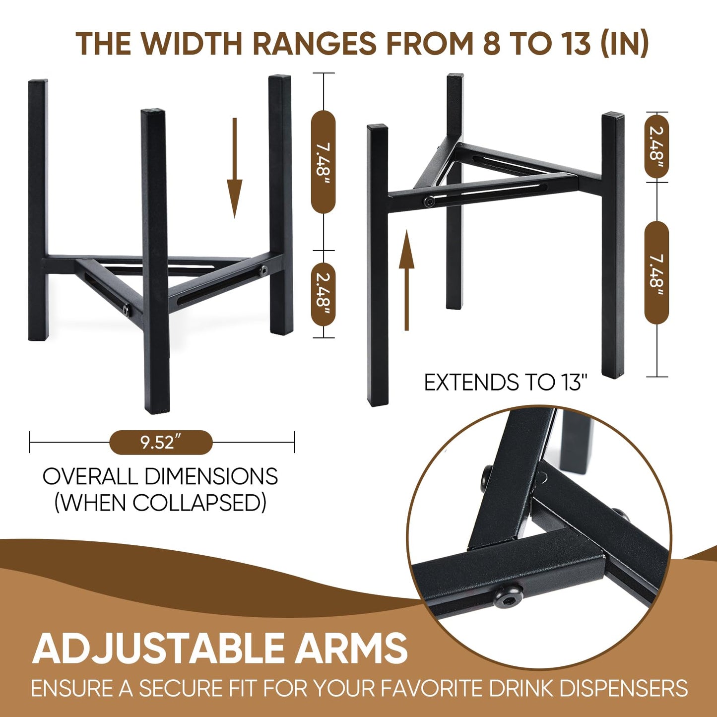 Aivkoif Adjustable Beverage Dispenser Stand - Universal Holder Fits 1 to 3.5 Gallon Drink Dispensers for Party, Wedding, Catering (Stand Only) (Black-1PCS)