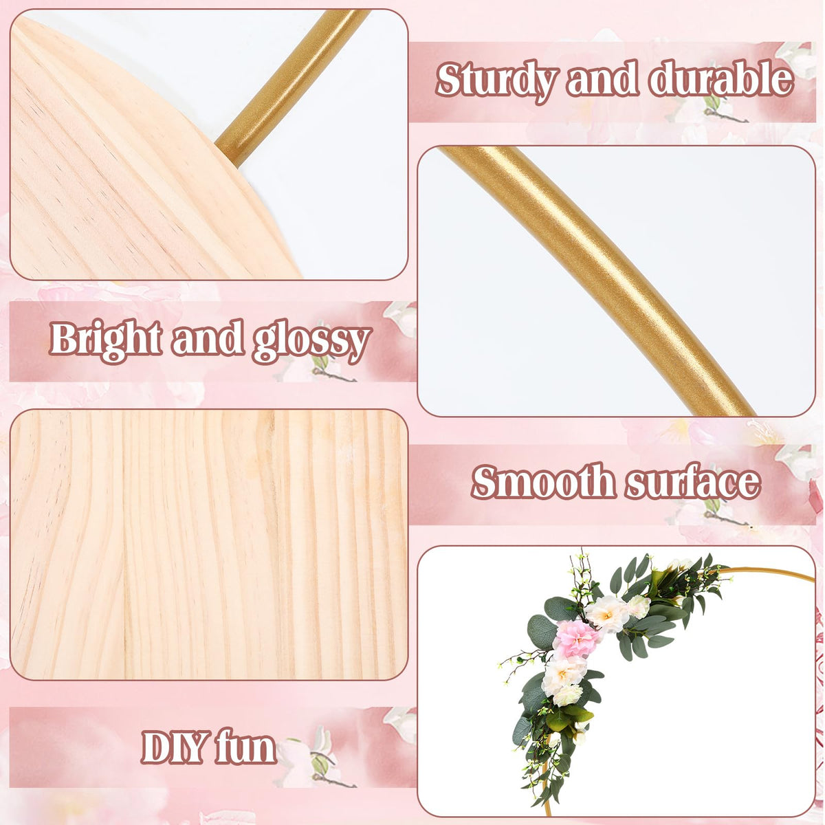 Norme 33.5 Tall Wedding Arch Cake Stand Round Metal Cake Stand for Wedding Reception Hoop Decoration with Wooden Base Floral Decoration Display for Party Events Reception Supplies