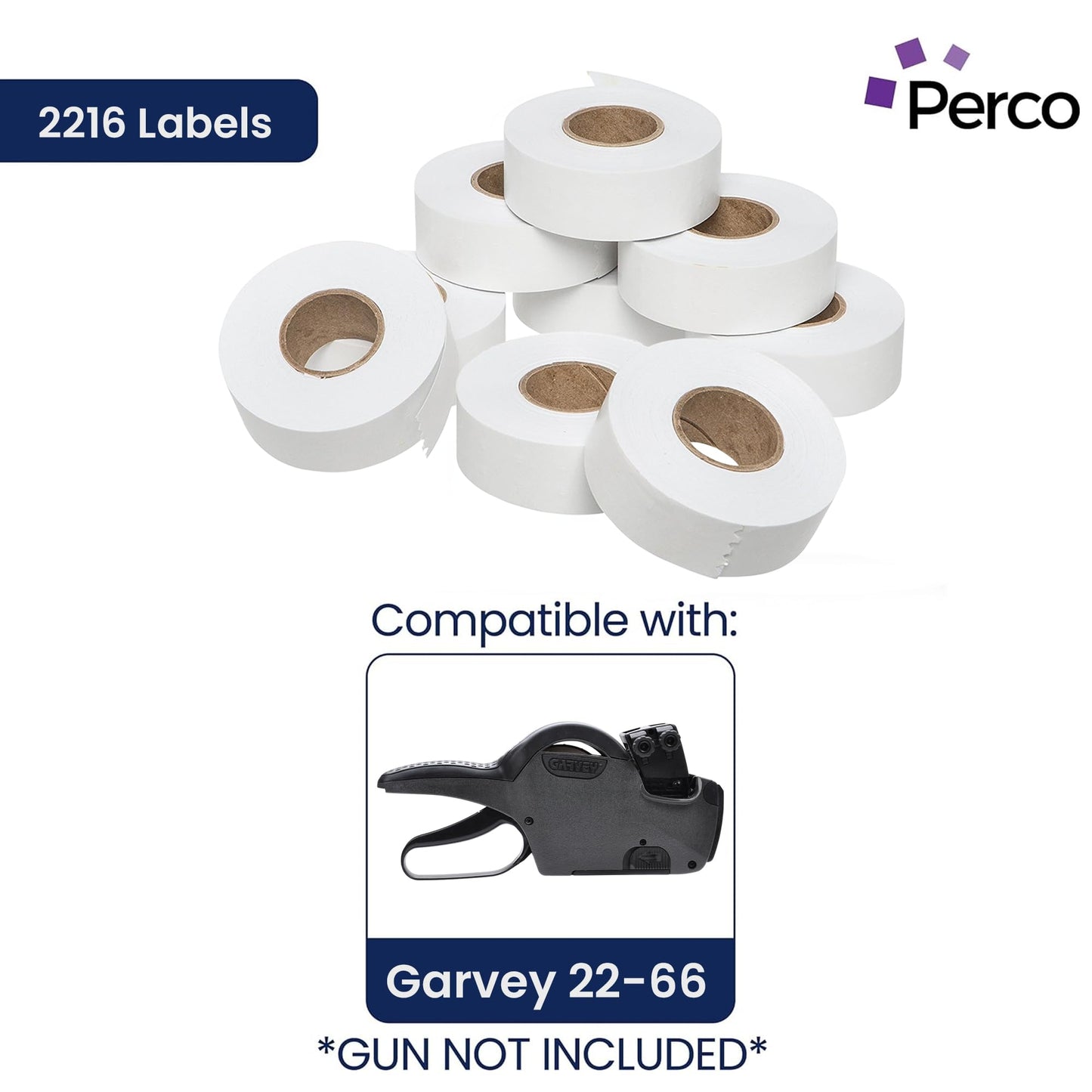 Perco White Garvey 2216 Pricing Labels for Garvey 22-66/22-77/22-88 Two Line Pricing Gun - 90 Rolls, 10 Sleeves - 90,000 Pricemarking Labels and 10 Inkers Included