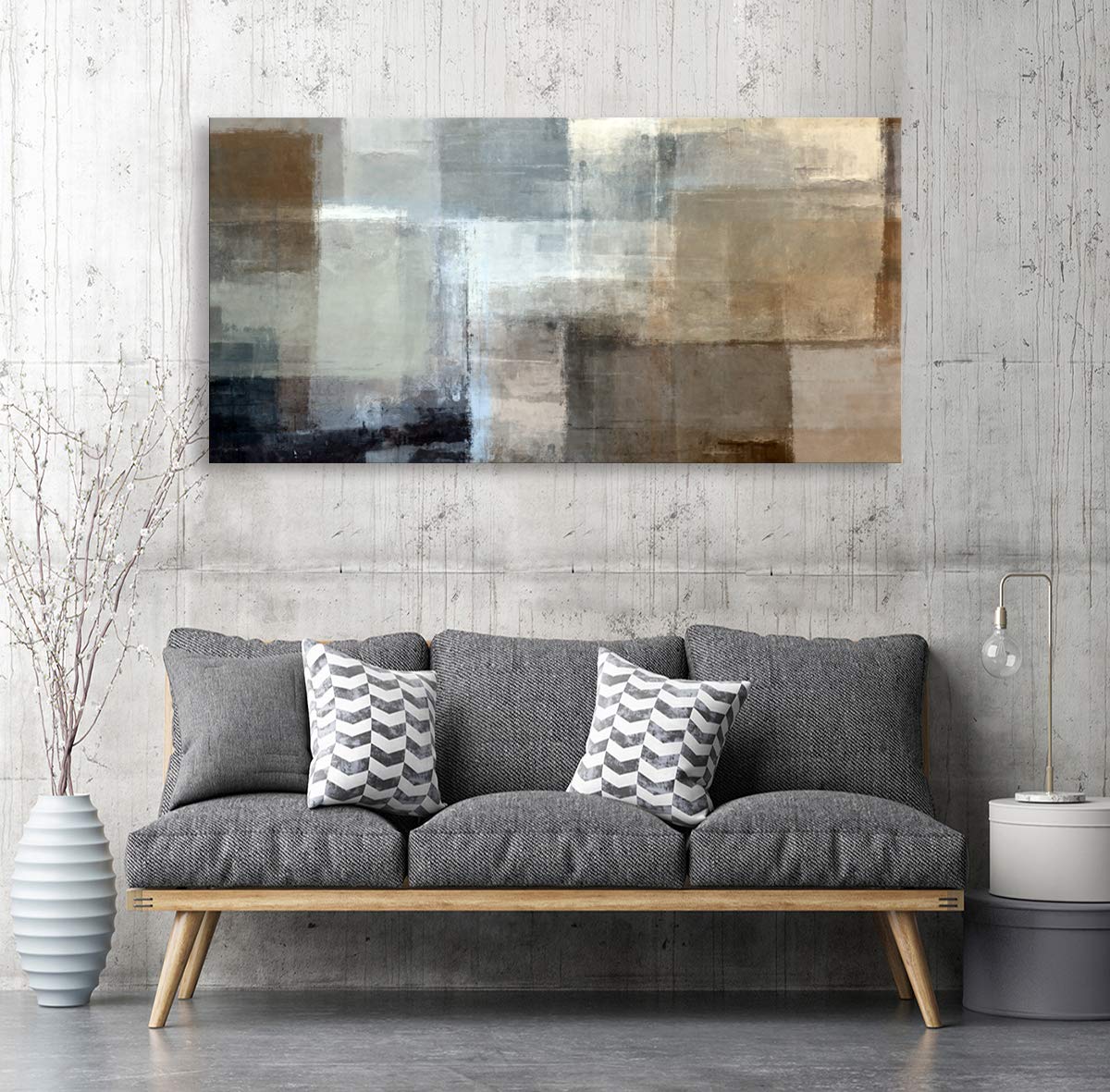 Baisuart Canvas Prints Abstract Wall Art Print Paintings Grey and Brown Stretched Canvas Wooden Framed for living Room Bedroom and Office Home Decor Artwork XLarge 24x48inch