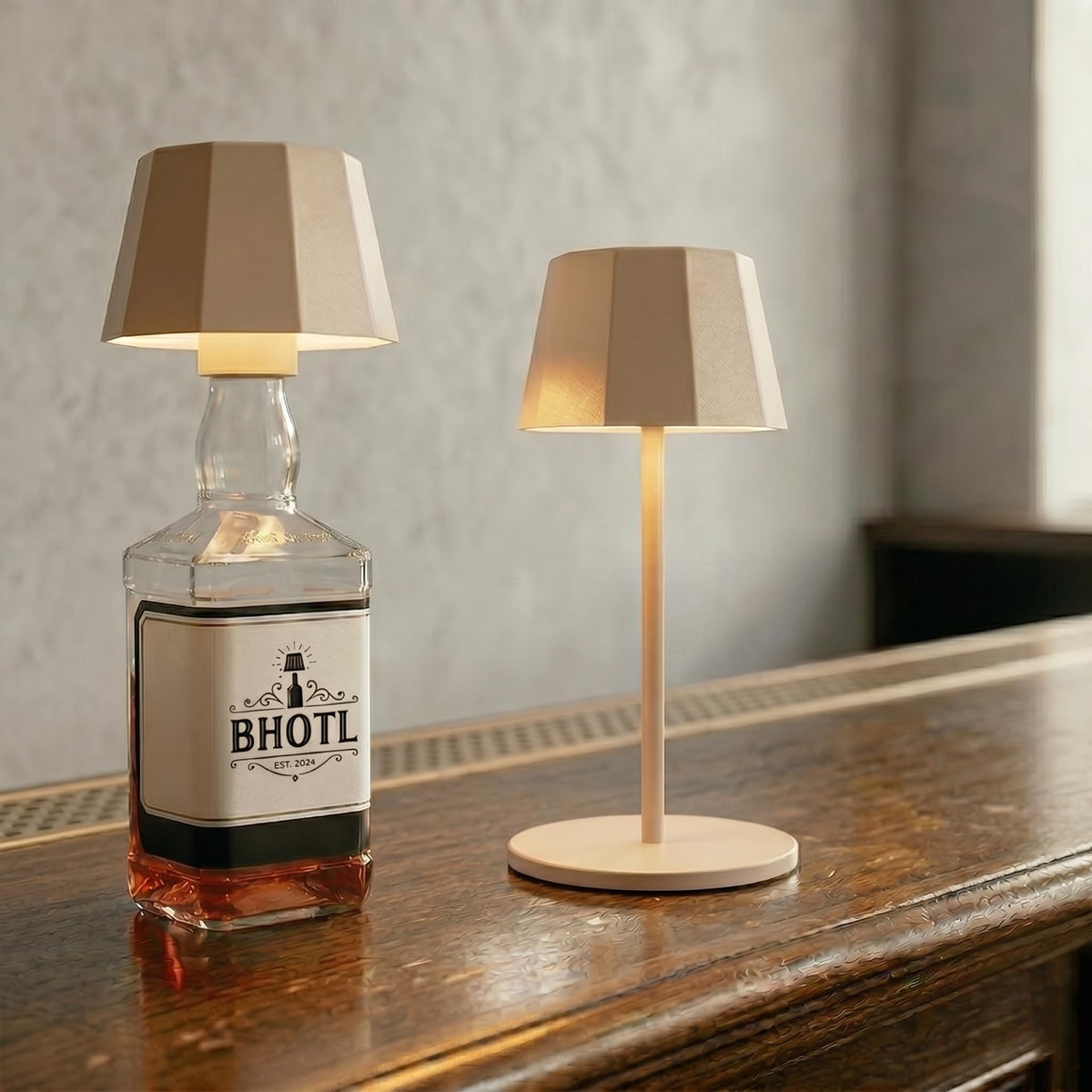 BHOTL Modern 2-in-1 Table Lamp & Bottle Lamp, Pleated Metal Shade Touch Control Lamp | Adjustable Height, Warm Light & RGB, Stepless Dimming, Anti-Tip Design,Trapezoid,Beige