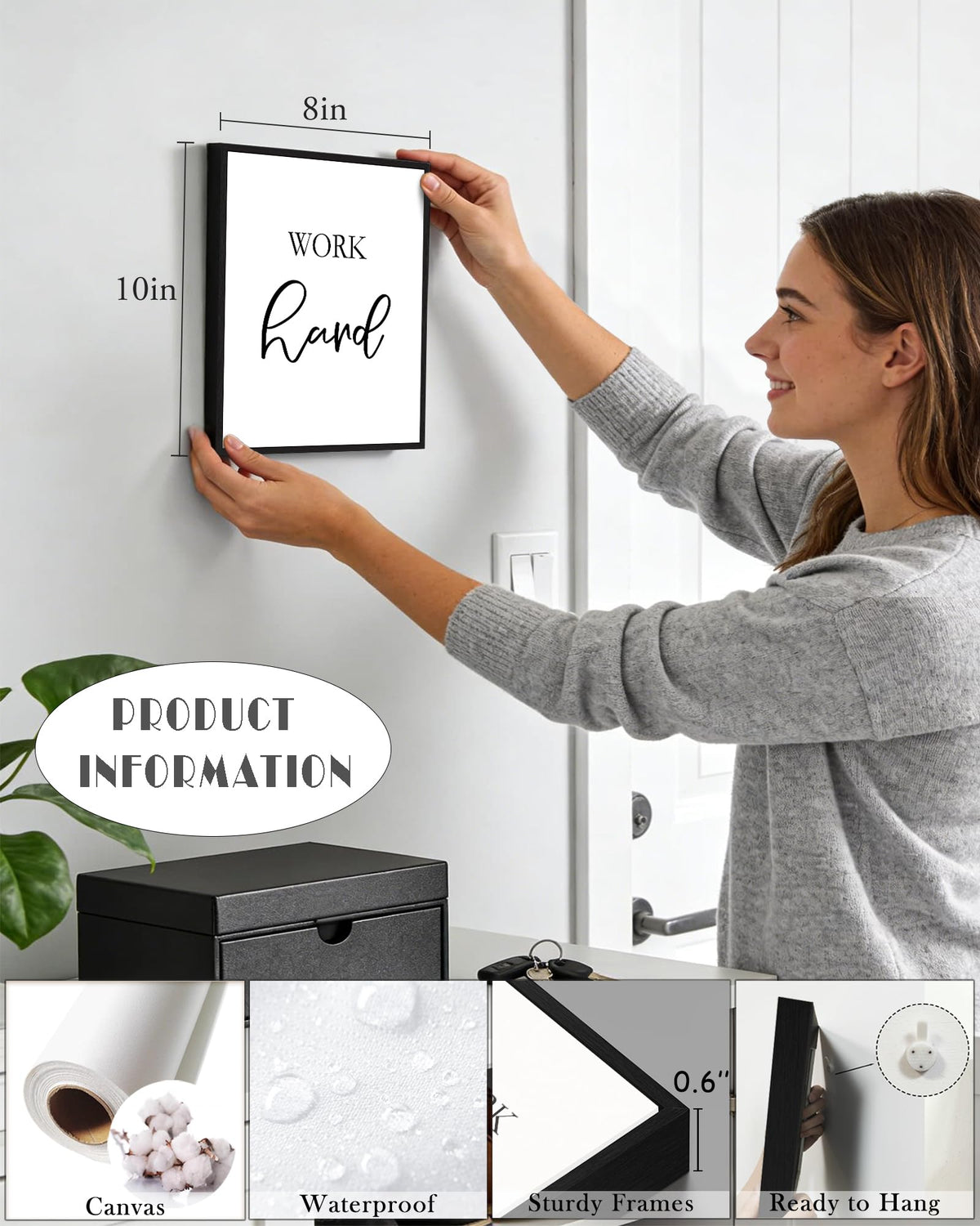 Drsoum Motivational Wall Decor Inspirational Office Wall Art Framed Quotes Encouraging Posters for Office Bedroom Sayings - 8x10in x6 PCS (Black Framed)