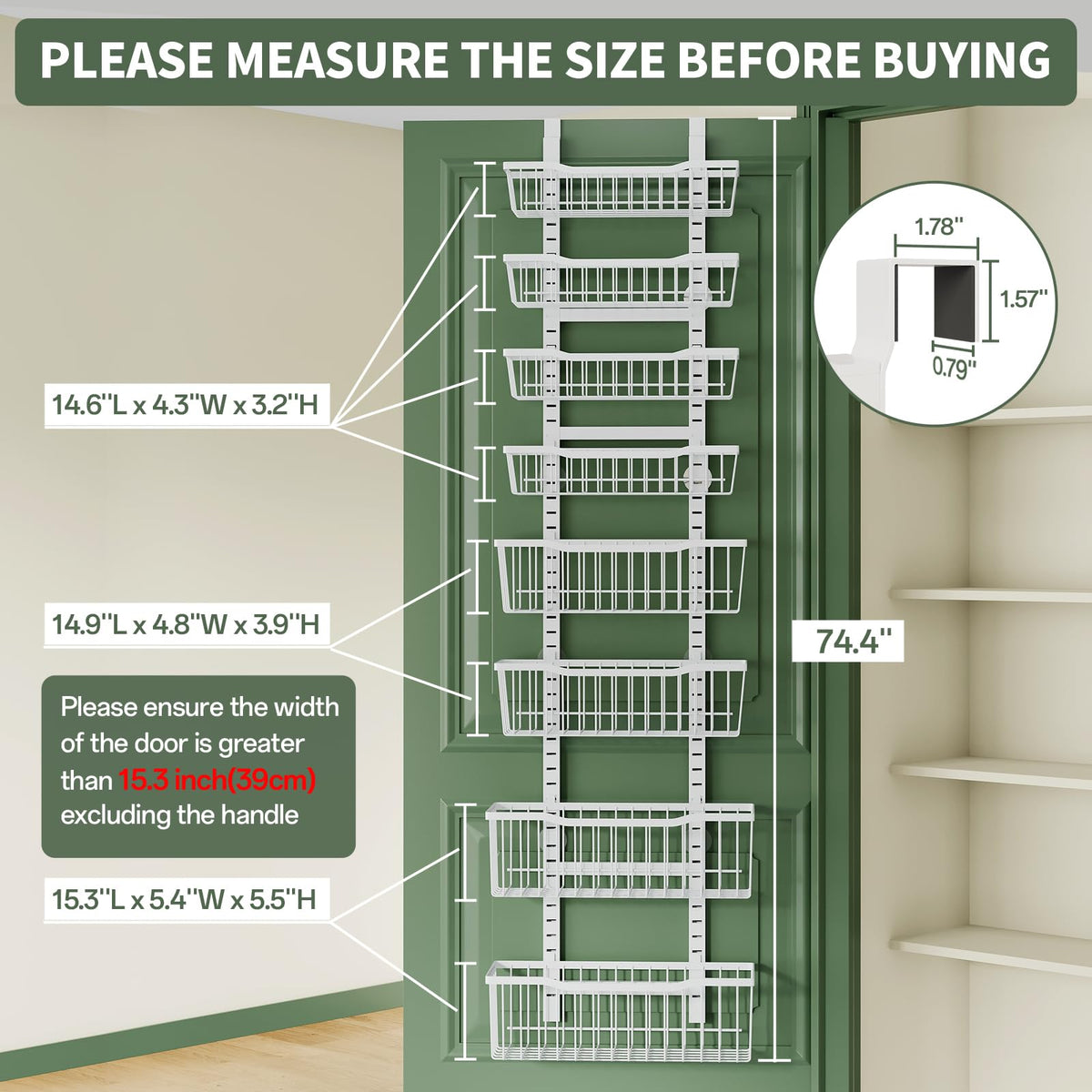 Eastherry Over The Door Organizer，8-Tier Over The Door Pantry Organizer with Adjustable Baskets，Metal Hanging Pantry Organizers and Storage for Kitchen, Back of Door Seasoning Rack (White)