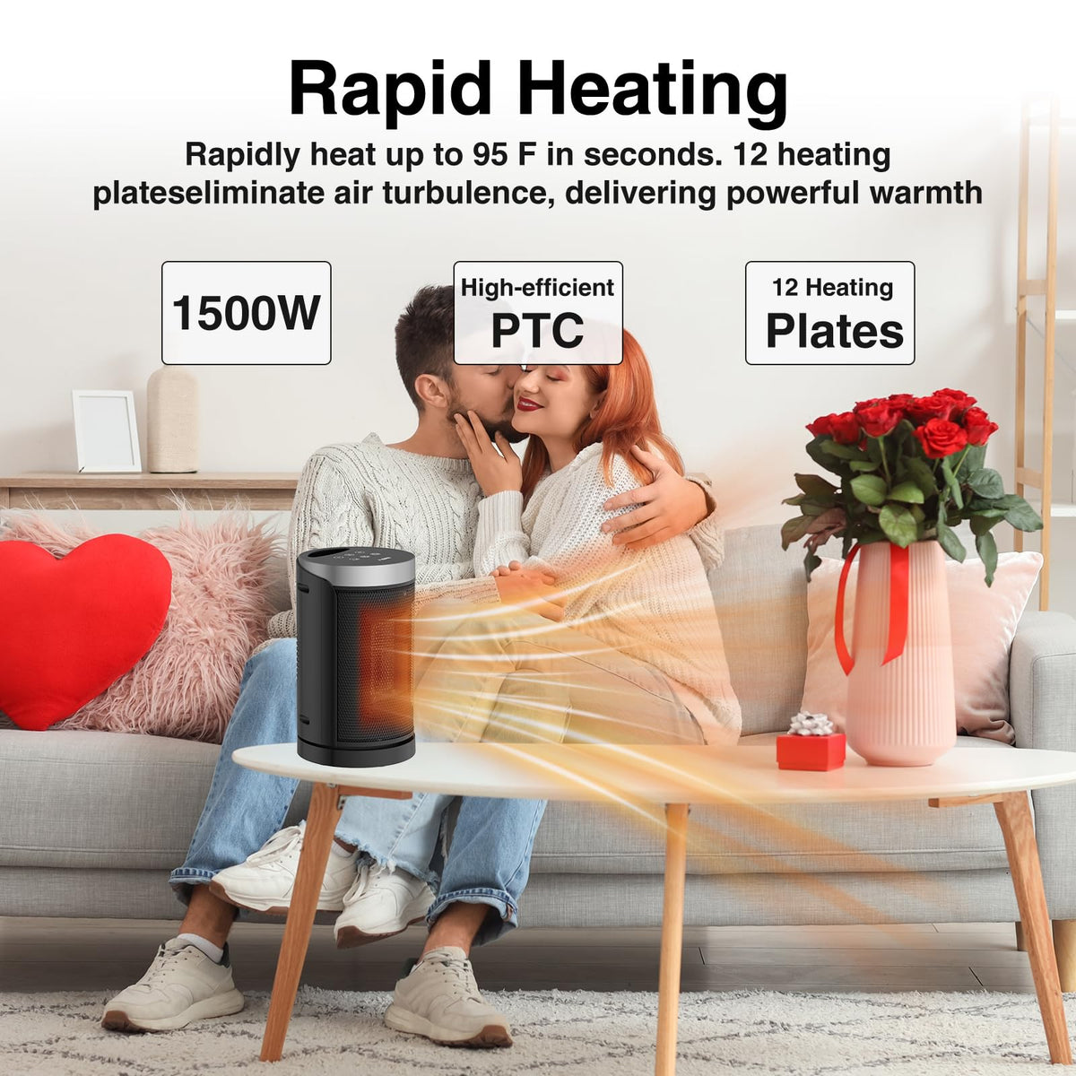 Space Heater, WINHL Small Portable Electric Heaters for Indoor Use with Thermostat and Remote, 70°Oscillation, 12H Timer, 5 Modes, 1500W PTC Ceramic Fast Safety Heat for Office Bedroom Home
