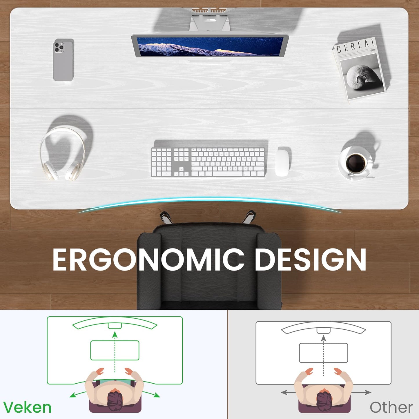 Veken 55 x 28 Inch Electric Standing Desk with Adjustable Height, Sit to Stand Computer Table for Study, Work or Gaming, Home Office Desk White