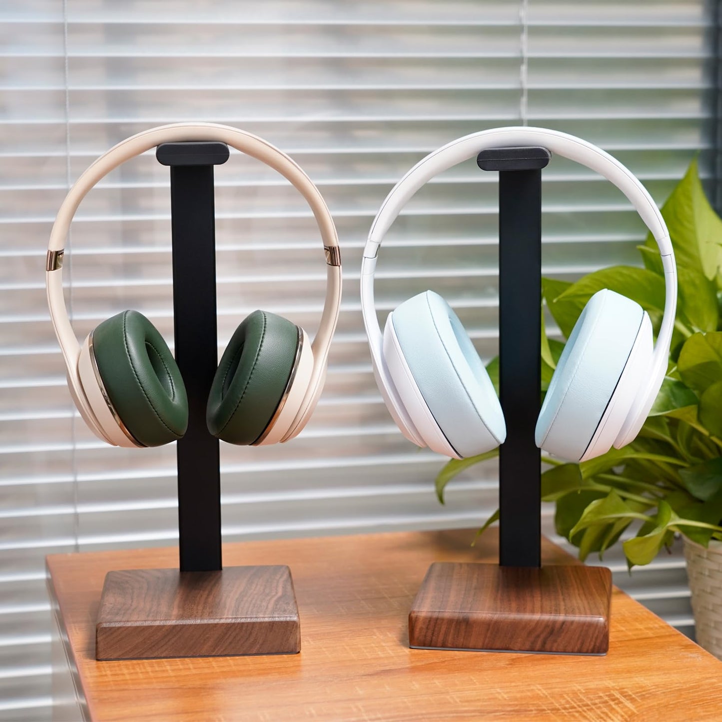 GEVO Headphone Stand for Desk - Wooden Headset Stand for Desk - Wooden Headphone Holder with Airpods Max and More(Square)