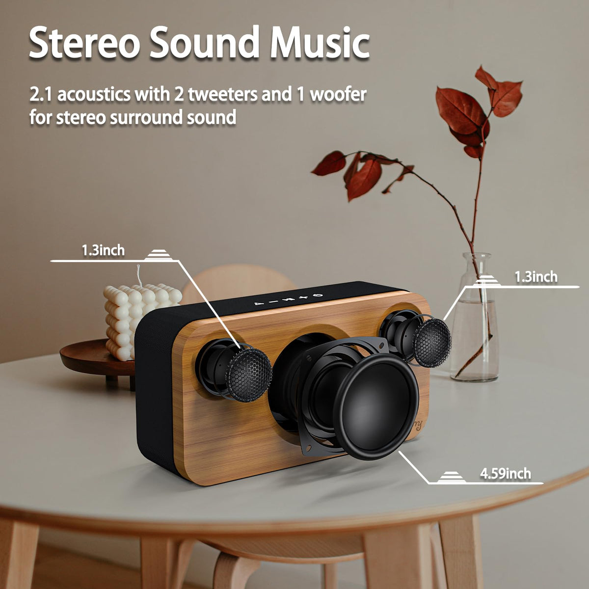 Xinborry Bluetooth Speaker with Deep Bass, 40W(Peak) Wireless Portable Speaker with AUX, TF Card, Stereo Sound Wood Home Audio Sync up to 100 Bluetooth 5.3 Speakers for Home Party, Outdoor Camping