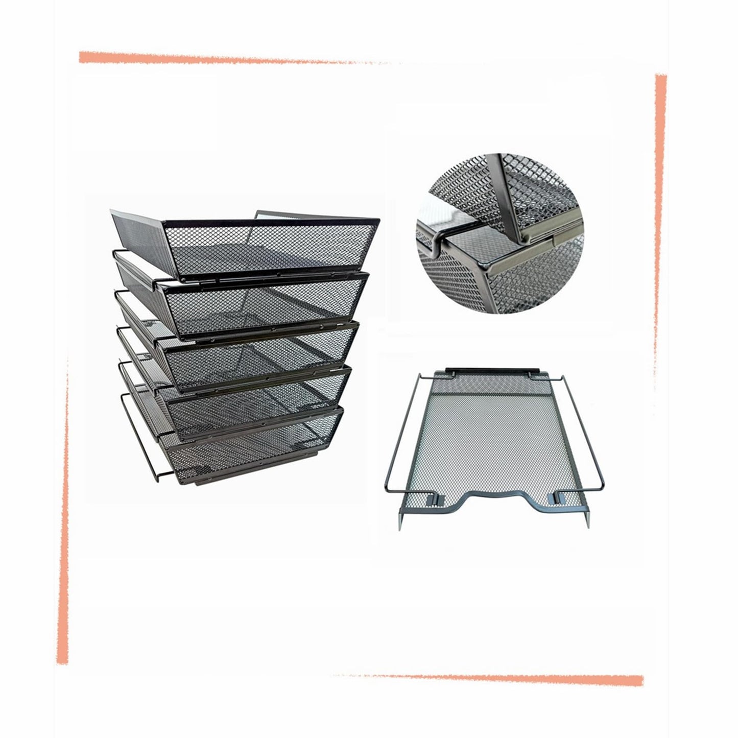 SREGGSIY 5 Tier Letter Tray Desk File Organizer,Metal Paper Organizer for Office Supplies,Black