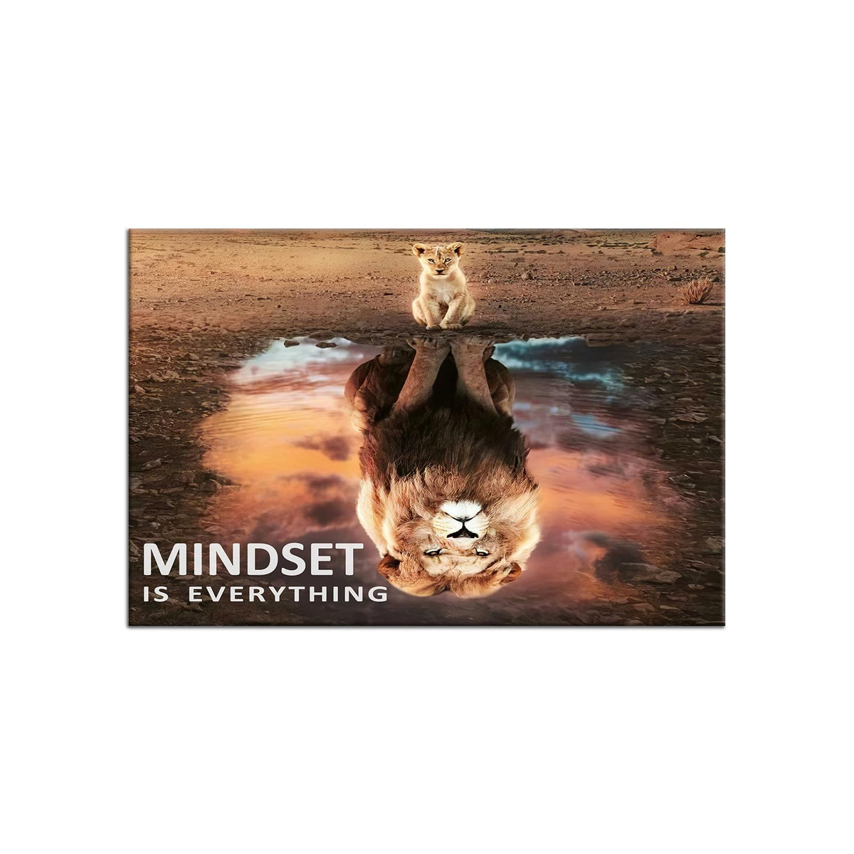Mindset Is Everything Motivational Wall Art Inspirational Entrepreneur Quotes Posters Print Canvas Artwork Small Lion Big Lion Painting Picture for Home Office Framed Ready to Hang [18''W x 12''H]