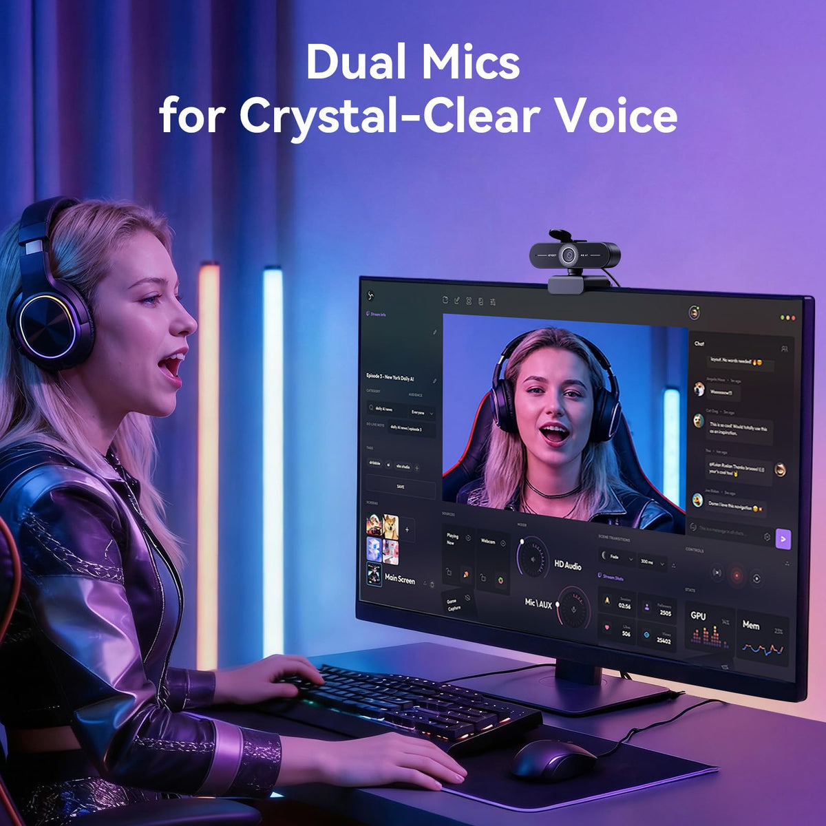 EMEET C60E 4K Webcam with Tripod, Streaming Camera with PDAF Autofocus, Dual Microphones, Auto Light Correction, 73° FOV, Plug & Play USB Webcam for Live Streaming, Gaming & Real-Time Interaction