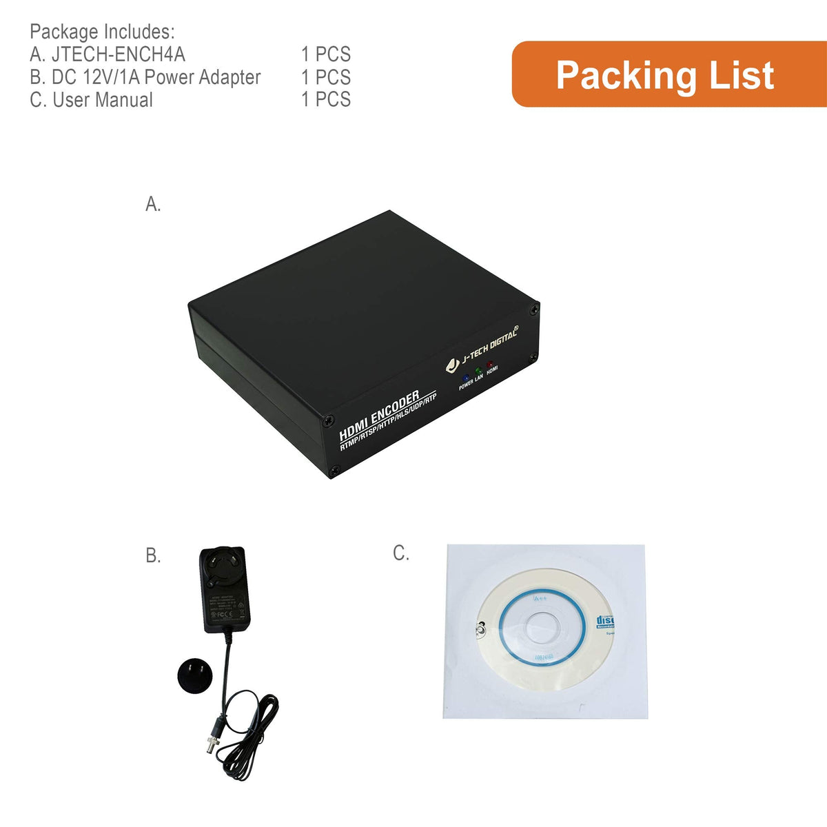 J-Tech Digital HDMI H.264 IPTV Encoder Livestream with Audio Embedder 1080P 60Hz for Online Streaming Platforms Control App Available [JTECH-ENCH4A]