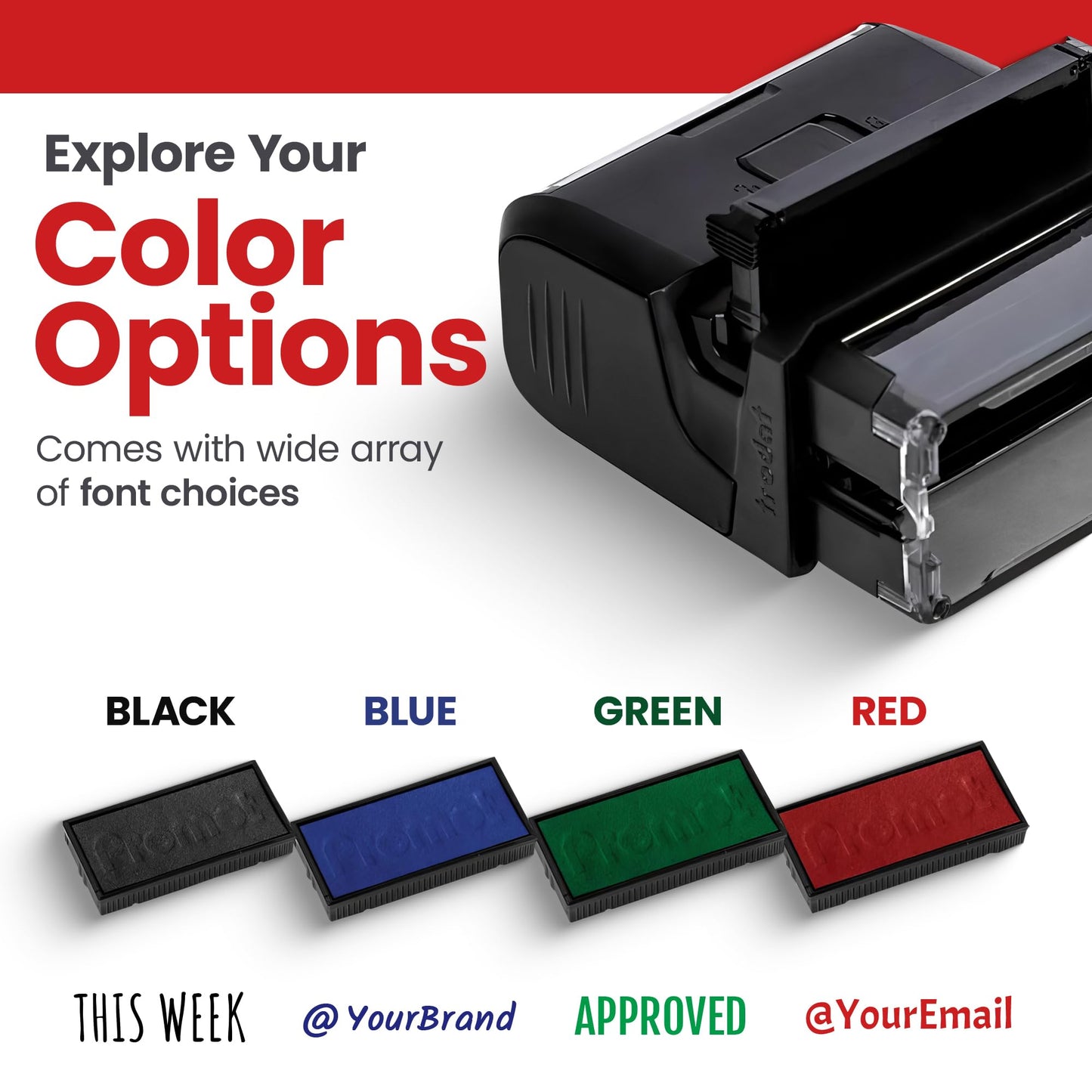 Promot Self Inking 1 Line Custom Stamp - Personalized Name Stamp for Office, Teacher, Address & Business Label Stamp - Choose Font, Ink Color, Pad, for Personal & Professional Use - Small