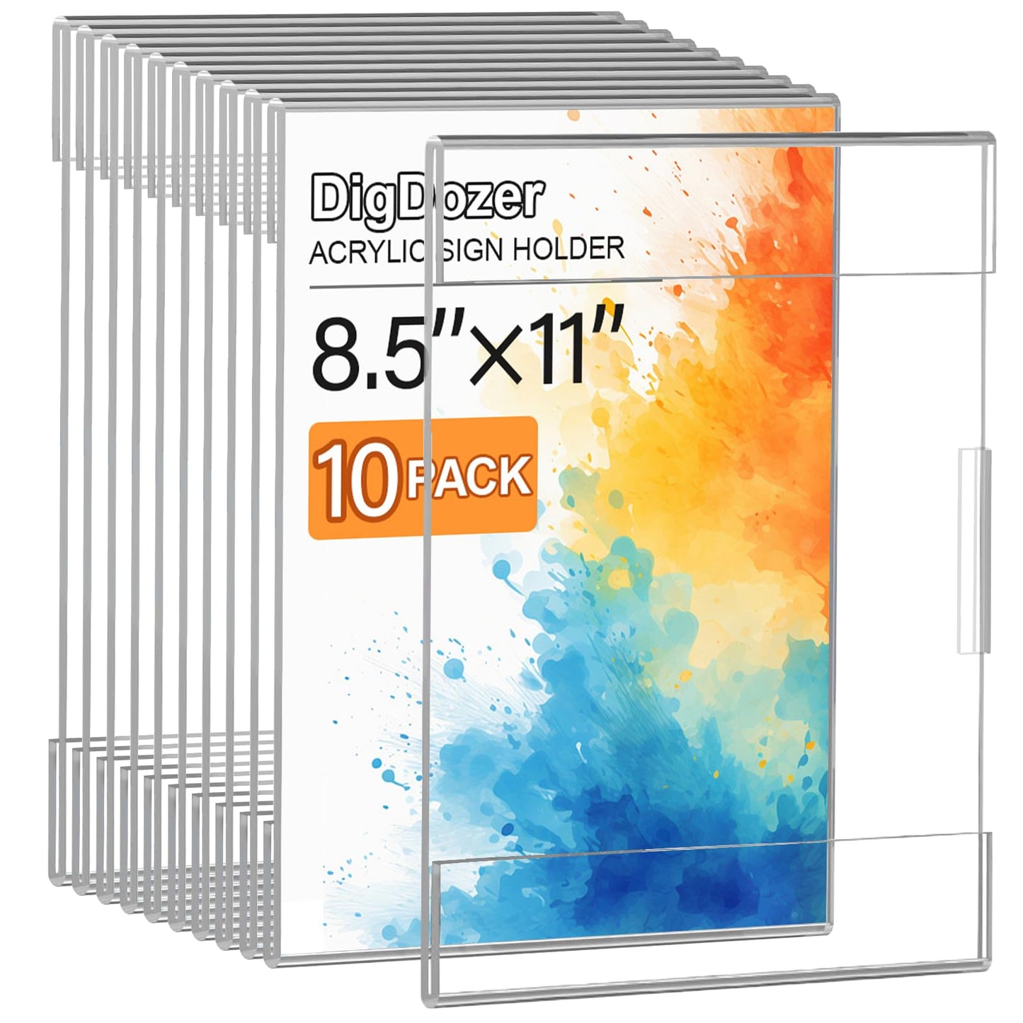 DigDozer 10 Pcs Acrylic Sign Holder 8.5 x 11, Dual-Purpose Wall Mount Sign Holders with Adhesive, Clear Plastic Frames Paper Display Sign Holders for Office, Store, Restaurant - Horizontal or Vertical