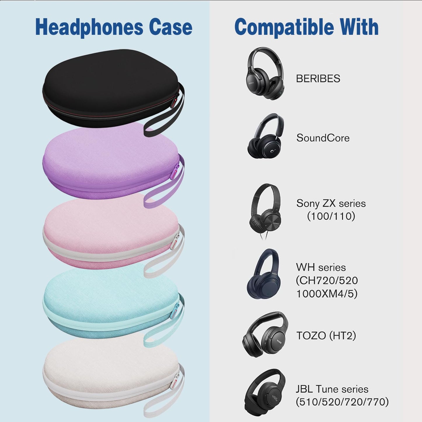 Headphone Headset Case Compatible with JBL/Sony/Soundcore by Anker/BERIBES/KVIDIO Wireless On-Ear Headphones, Black