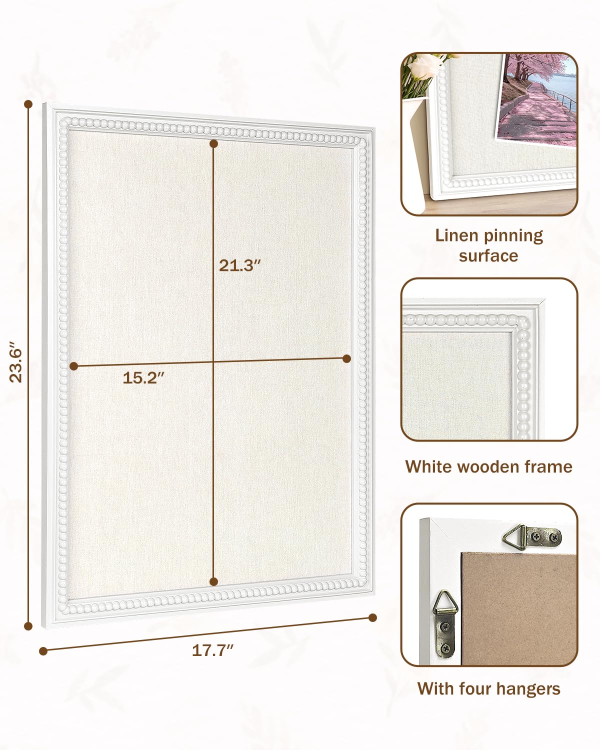 Framed Linen Bulletin Board - 18 x 24 inches Fabric Organizer Pinboard for Wall, Picture Display Vision Board, Cutecore Room Decor - Natural Linen with White Frame