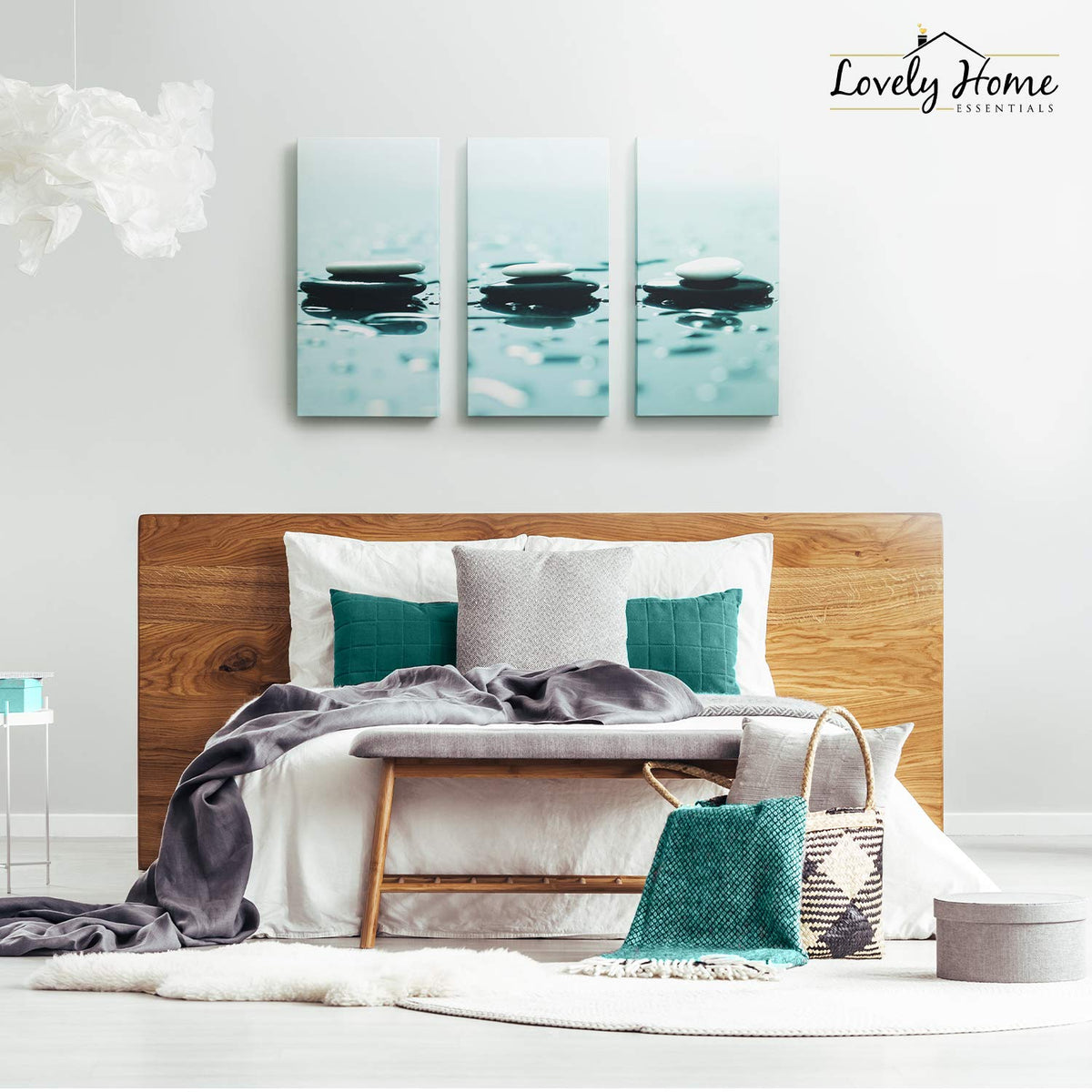Lovely Home Essentials Zen Wall Art - 24x36 inch - Zen Wall Decor with Stones - 3 Panel Calming, Relaxing & Peaceful Canvas Print Artwork - Pictures for Spa, Therapy, Bathroom, Living Room & Office