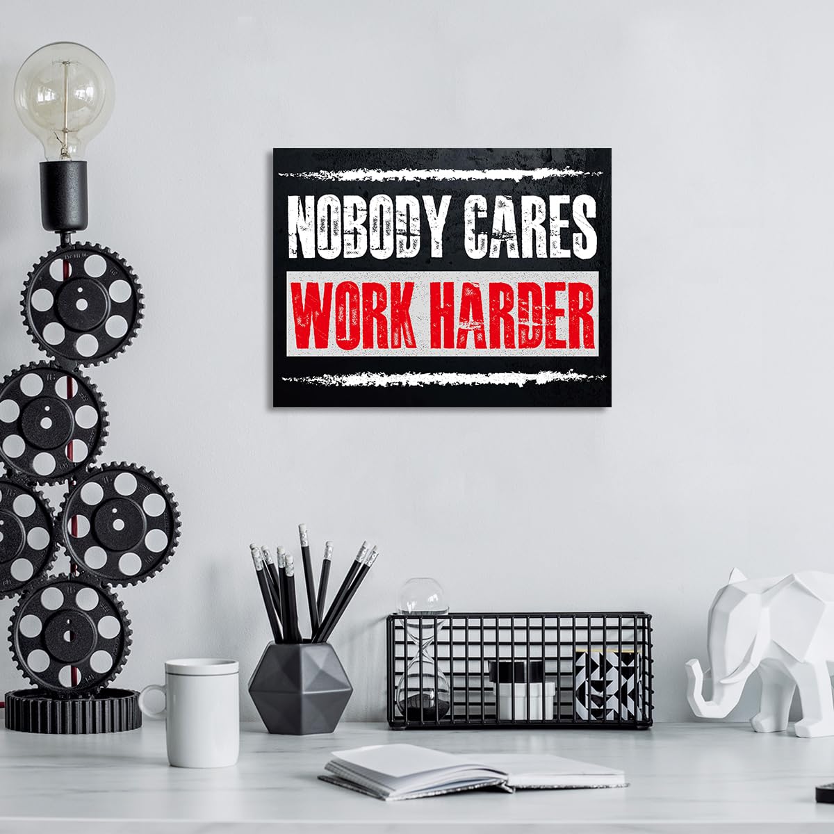 Gwisml Nobody Cares Work Harder Inspirational Canvas Wall Art,Motivational Quotes Canvas Frame Painting Prints Posters Artwork For Home Office Wall Decor