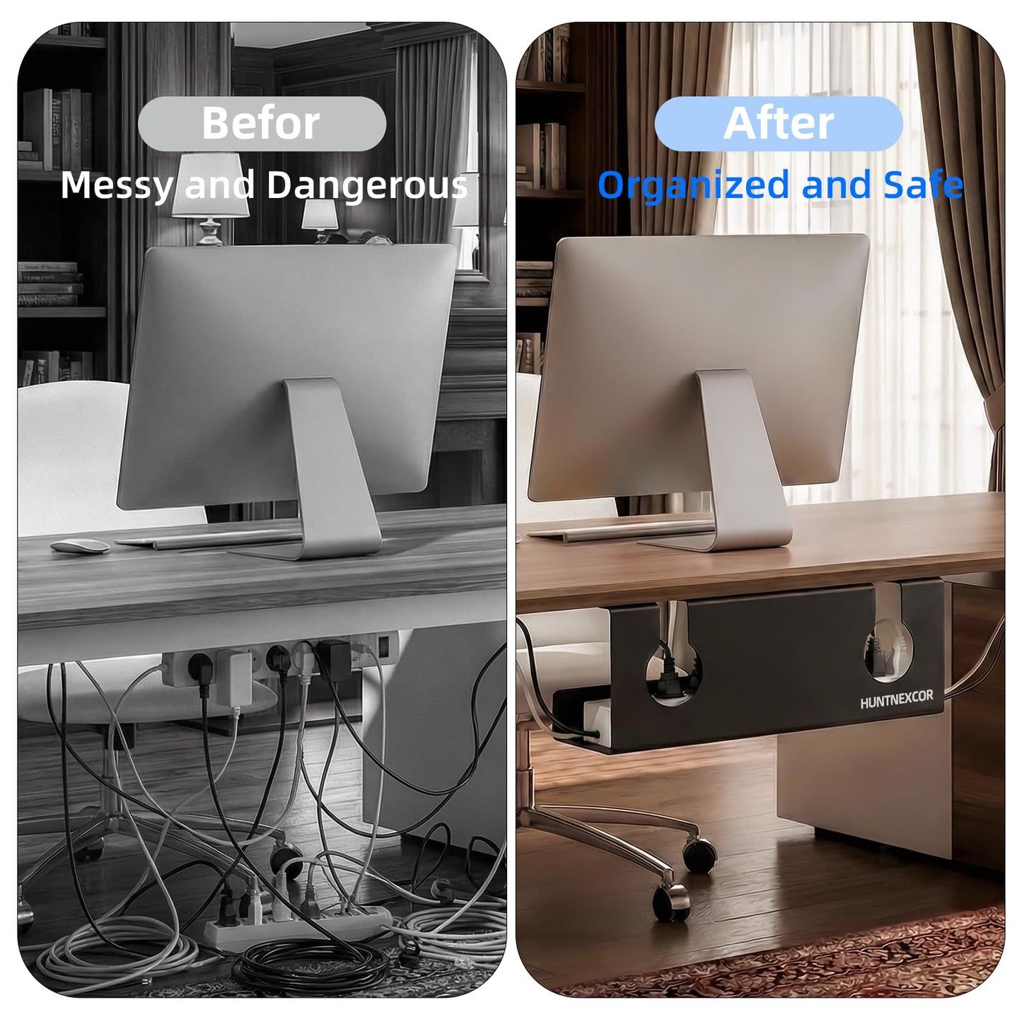 No Drill Under Desk Cable Management Tray with Clamp, Home/Office Desk Cord Organizer and Accessories Storage Shelf, 17'' Metal Cable Organizer for Standing/Gaming Desk, Office Supplies, Black 1 Set