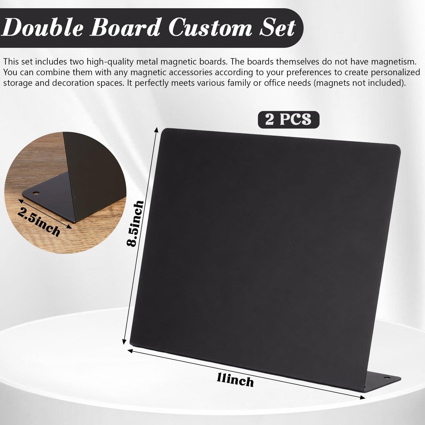 LEIFIDE 2 Pcs Black Magnet Boards Magnetic Bulletin Board Announcement Wave-Shaped Magnetic Display Board Stand Metal Desktop Memo for Menus Dining Table Home School Kitchen Office(8.5 x 11 Inch)