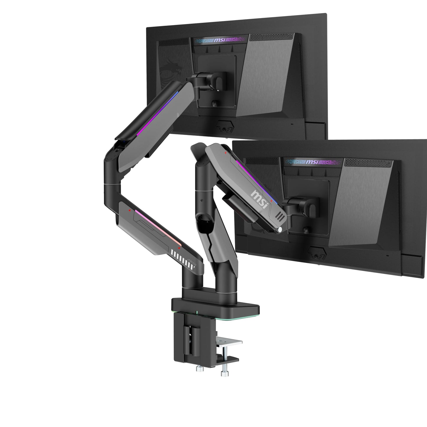 MSI MPG MT201DR V2-Premium RGB Dual Monitor Stand Arms,17-35" Support,VESA Compatible,Adjustable Heavy Duty Gas Spring Mount,44 lbs per Screen Capacity,Clamp&Grommet,Quick Release Plate-Gray