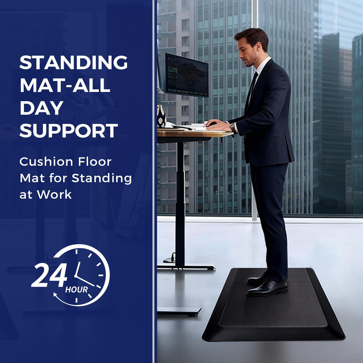 17 x 24 Inch Anti Fatigue Comfort Mat, 1 Inch Extra Thick Waterproof Mat, Non-Slip Standing Desk Mat for Offices, Home, Garages (Black, 24" L x 17" W x 1" Th)