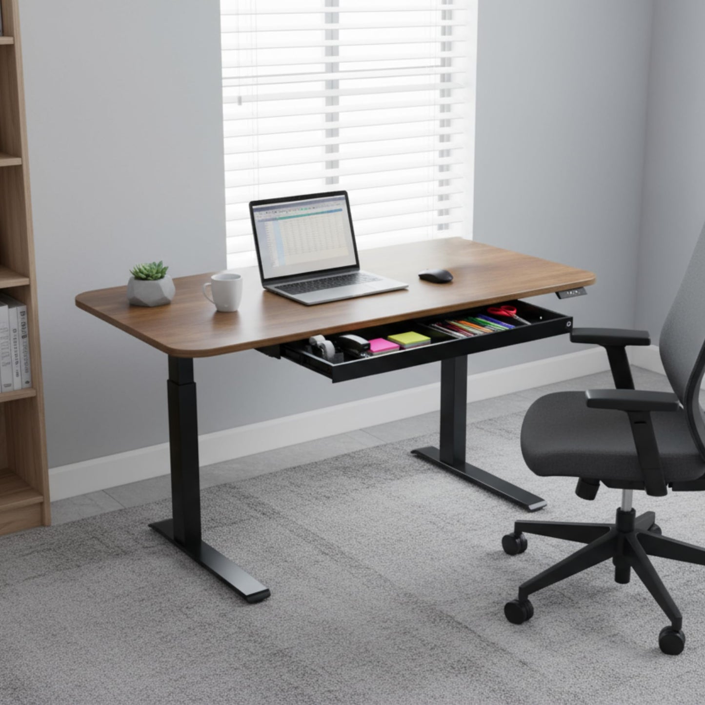 PERFECT POSTURE Max Under Desk Storage Drawer – Large Desk Drawer with Lock for Regular & Sit-Stand Standing Desks, Black (26.7” x 13”)