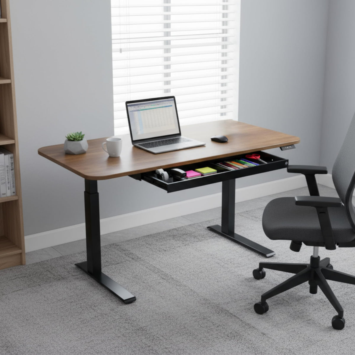 PERFECT POSTURE Max Under Desk Storage Drawer – Large Desk Drawer with Lock for Regular & Sit-Stand Standing Desks, Black (19.3" x 10")