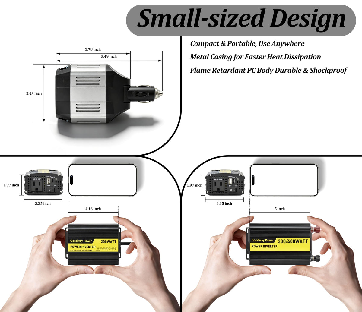 Goodway Power Compact and Lightweight Modified sine Wave Power Inverter DC12V to AC110-120V 60Hz with Rated Output Power 100W,200W, 300W, 400W for Choice(100, Watts)