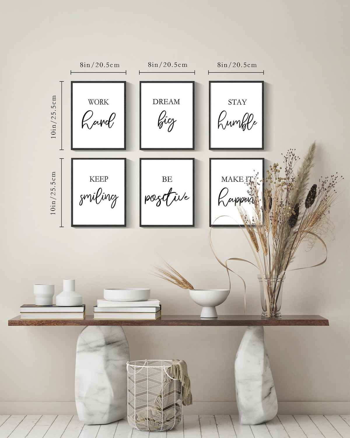 Drsoum Motivational Wall Decor Inspirational Office Wall Art Framed Quotes Encouraging Posters for Office Bedroom Sayings - 8x10in x6 PCS (Black Framed)