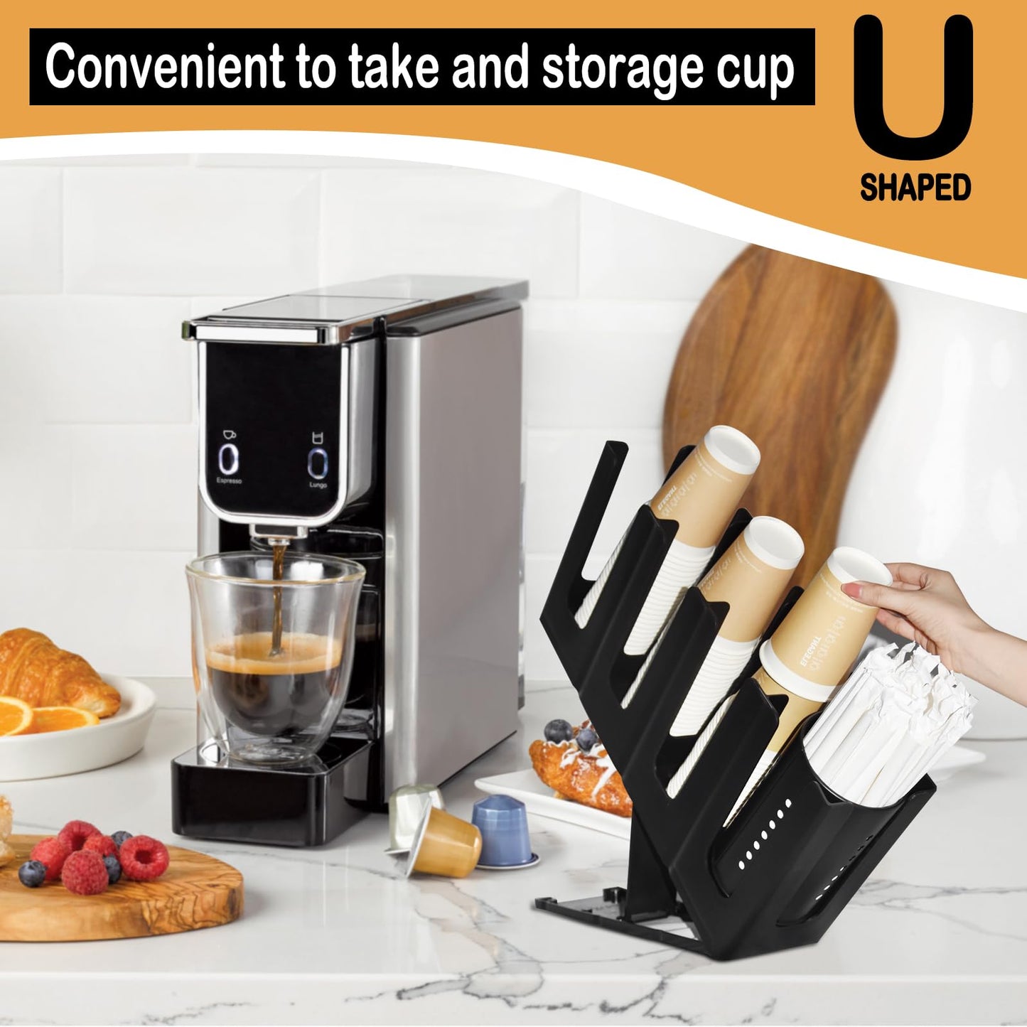 Cup Holder Lid Dispenser with Straw Organizer,4 Compartment 7 Adjusting,Disposable Paper Cup Storage Organizer for Breakroom Countertop Coffee Station Bar Restaurant Beverage Kitchen Coffee Truck