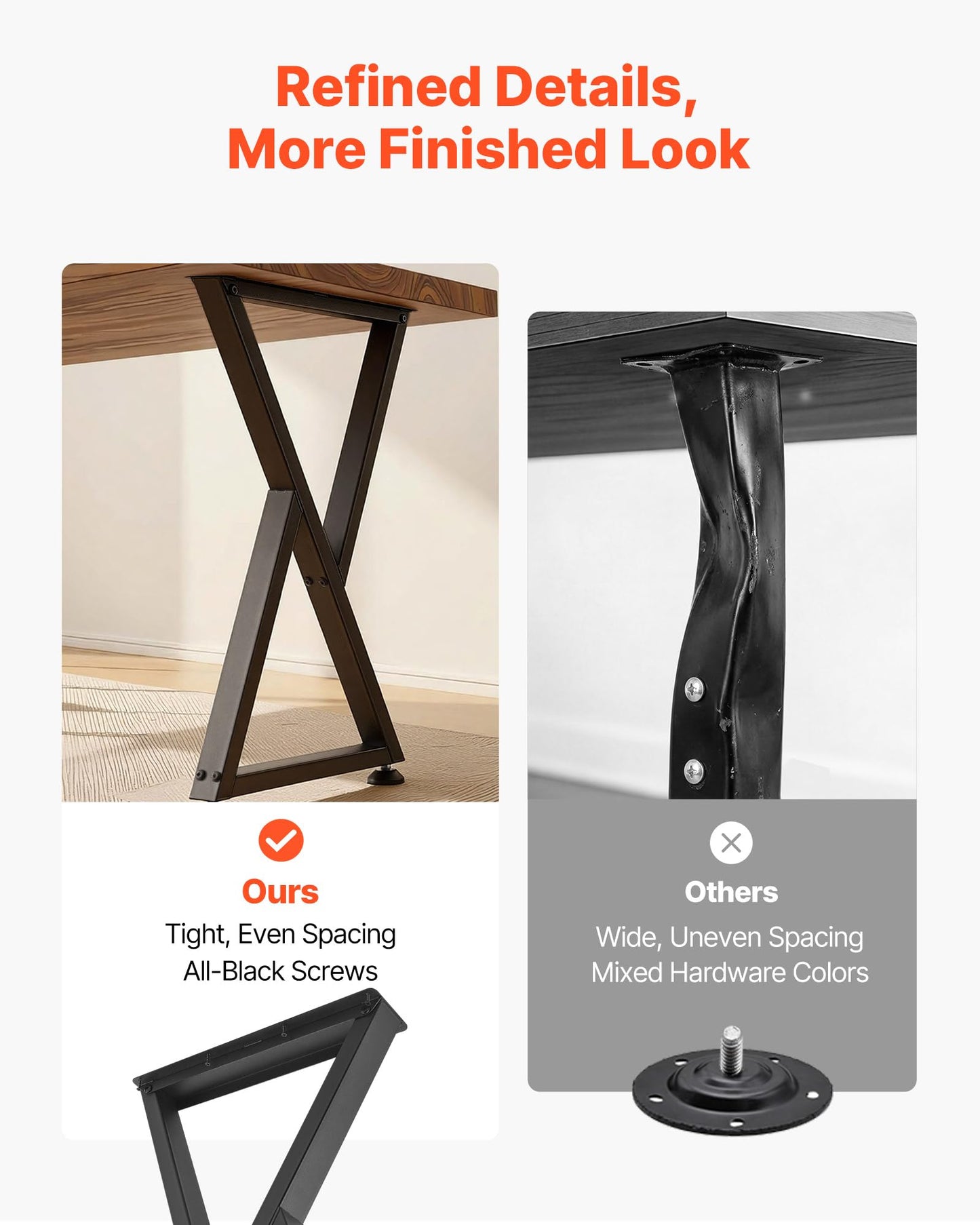 VEVOR Table Legs, 29.1" H x 18.6" W Steel Furniture Legs, Modular Design, Easy Assembly, 2204 lbs Max Load Heavy Duty, Z Shape for Home Office Desk DIY, Coffee Dinner Tables, Workbench,2 PCS, Black