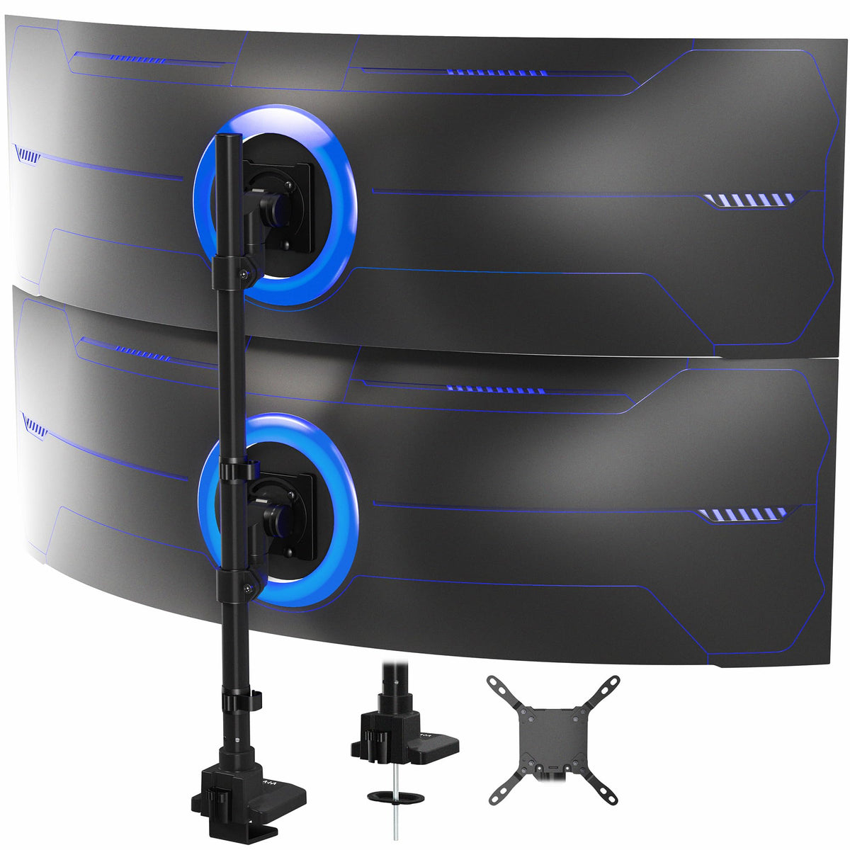 VIVO Dual Vertically Stacked Ultra-Wide Monitor Desk Mount for up to 57 inch Screens, Heavy Duty Adjustable Stand for 2 Ultrawides, 59.4 lbs Capacity, Black, STAND-V257R