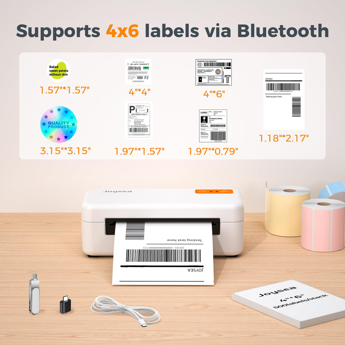 Joysea Bluetooth Shipping Label Printer, E41 Pro 4x6 Wireless Thermal Printer for Amazon, FedEx, USPS Labels, Compatible with iOS, Android, Windows Mac