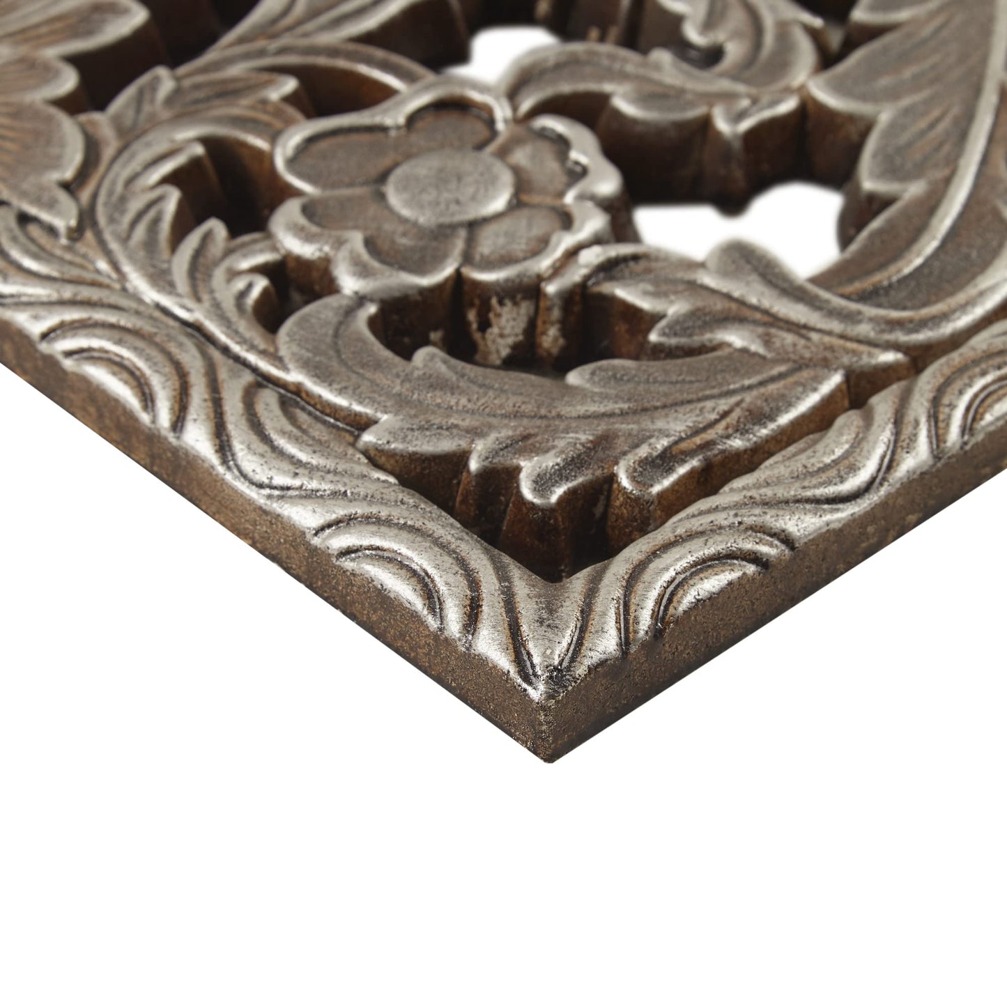 Madison Park Wall Art Living Room Décor - Floral Antiqued Wooden Carving Wall Decor Panel, Silver Embellished, Ready to Hang Wall Decor for Bedroom, 15.75"W x 31.5"L x 0.59"D, Bronze, 2 Piece