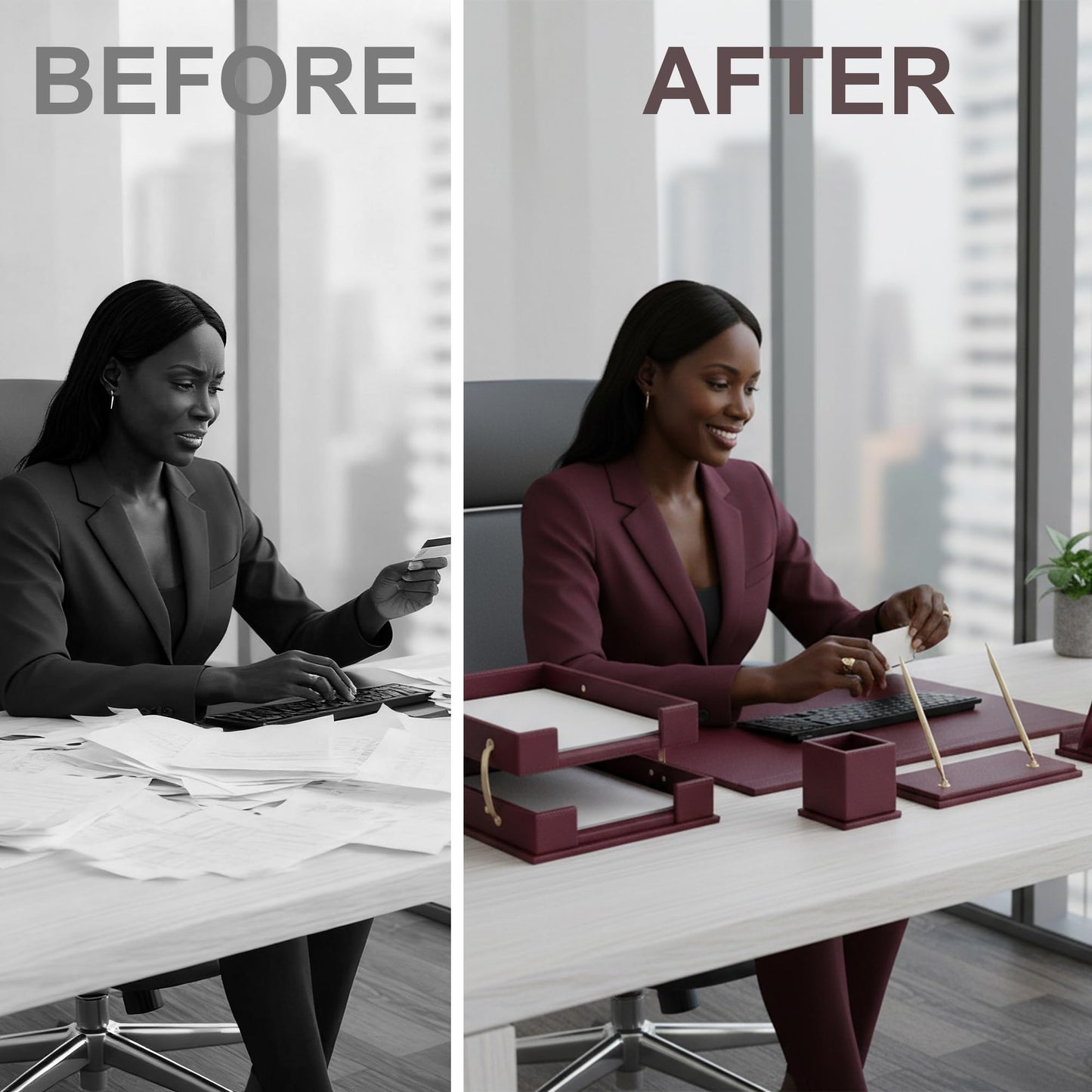 RitPin Desk Set,15-Piece Leather Desk Organizer Set, Executive Office Accessories with Desk Pad & Blotter, 2-Tier Tray, Pen Holder & More, Professional Office Desk Decor & Gift Set (Burgundy)