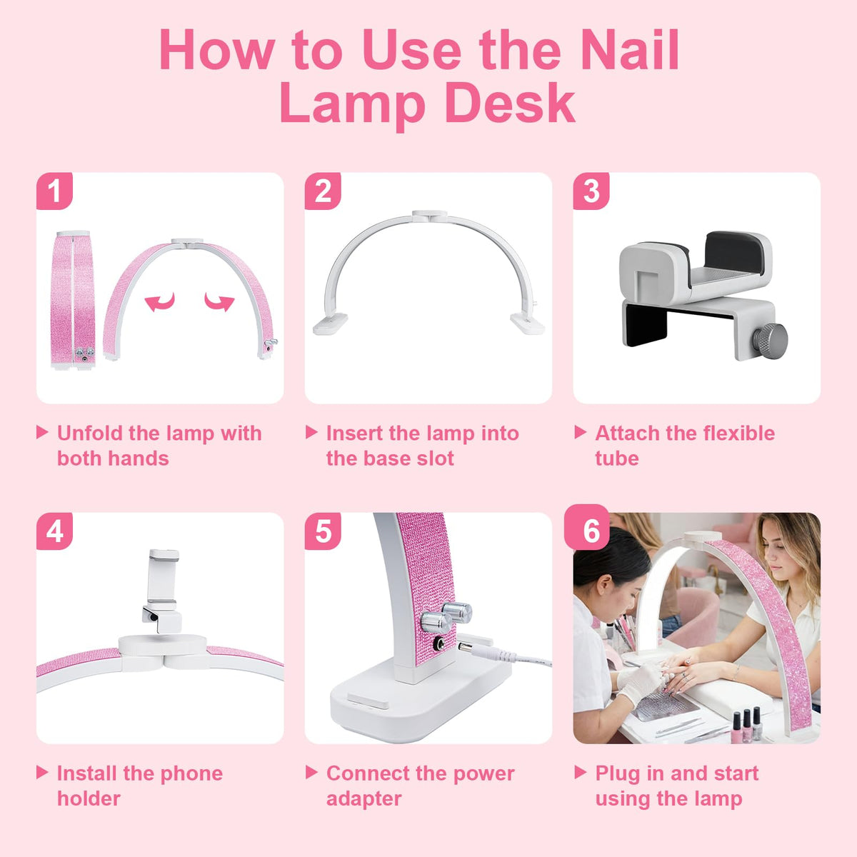 obcd Half Moon Light for Nail Desk 31" Foldable LED Nail Desk Lamp with Phone Holder, Professional Nail Tech Light for Manicure & Beauty Studio