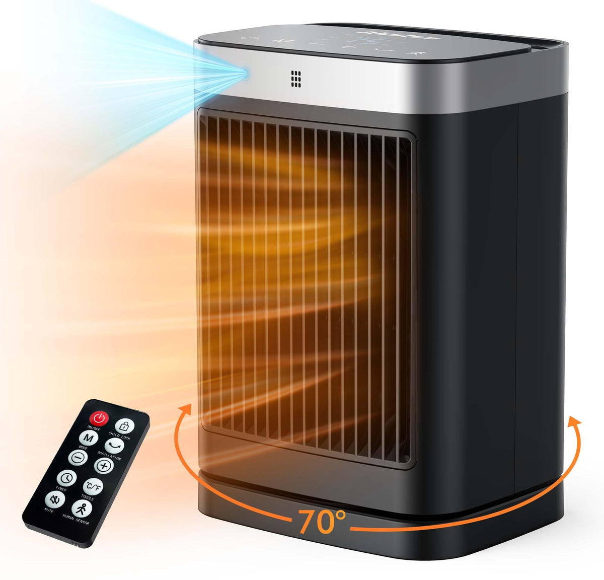 Abolee Space Heaters with Motion Sensor,Portable Heaters for Indoor Use,Electric Small Heaters for Large Room Bedroom Office Garage Desk,1500W Ceramic Heating with Remote,Oscillating,Timer,Thermosta