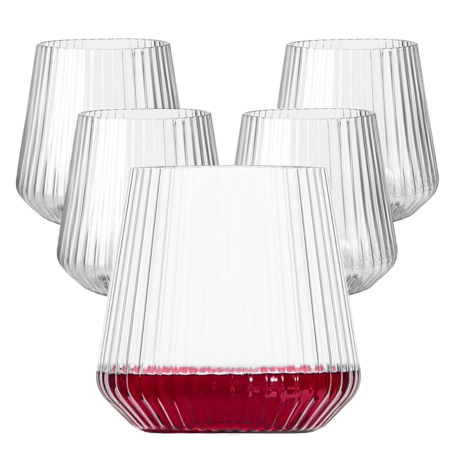 Lueumxc 40 Pack Plastic Ribbed Wine Glasses, 14Oz Origami Disposable Wine Glasses Unbreakable Clear Plastic Cocktail Glasses Recyclable Shatterproof Reusable Wine Cups (14oz 40pack)