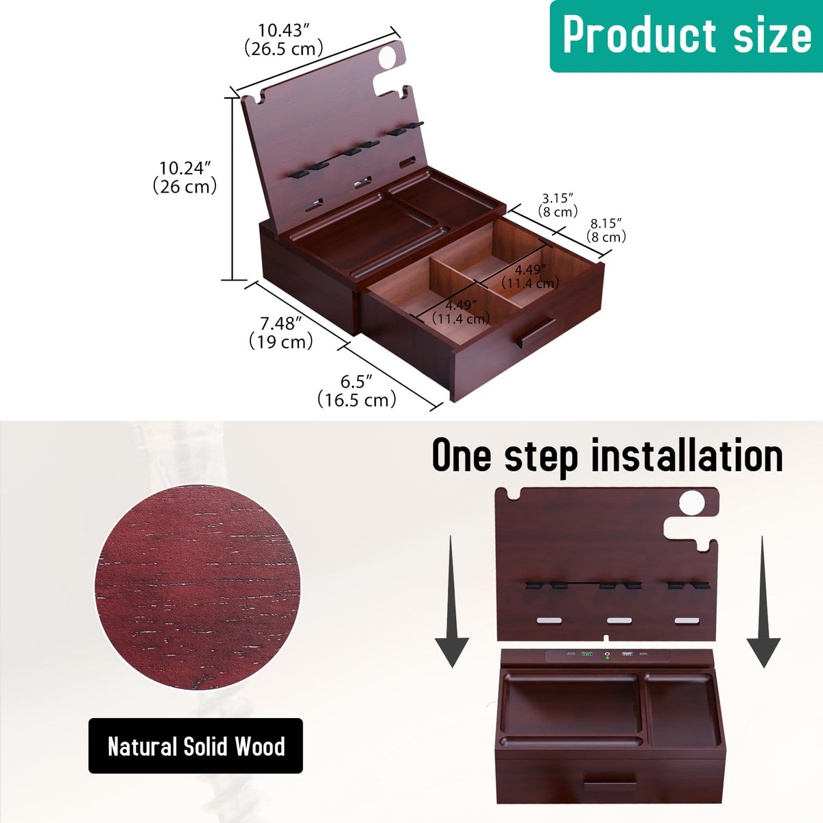 Xunhomon Wood Phone Docking Station with Drawer Nightstand Organizer for Men Dual Phone Charging Station for iPhone Samsung Google Desk Organizers Anniversary Birthday Gifts for Men Dad Him Husband