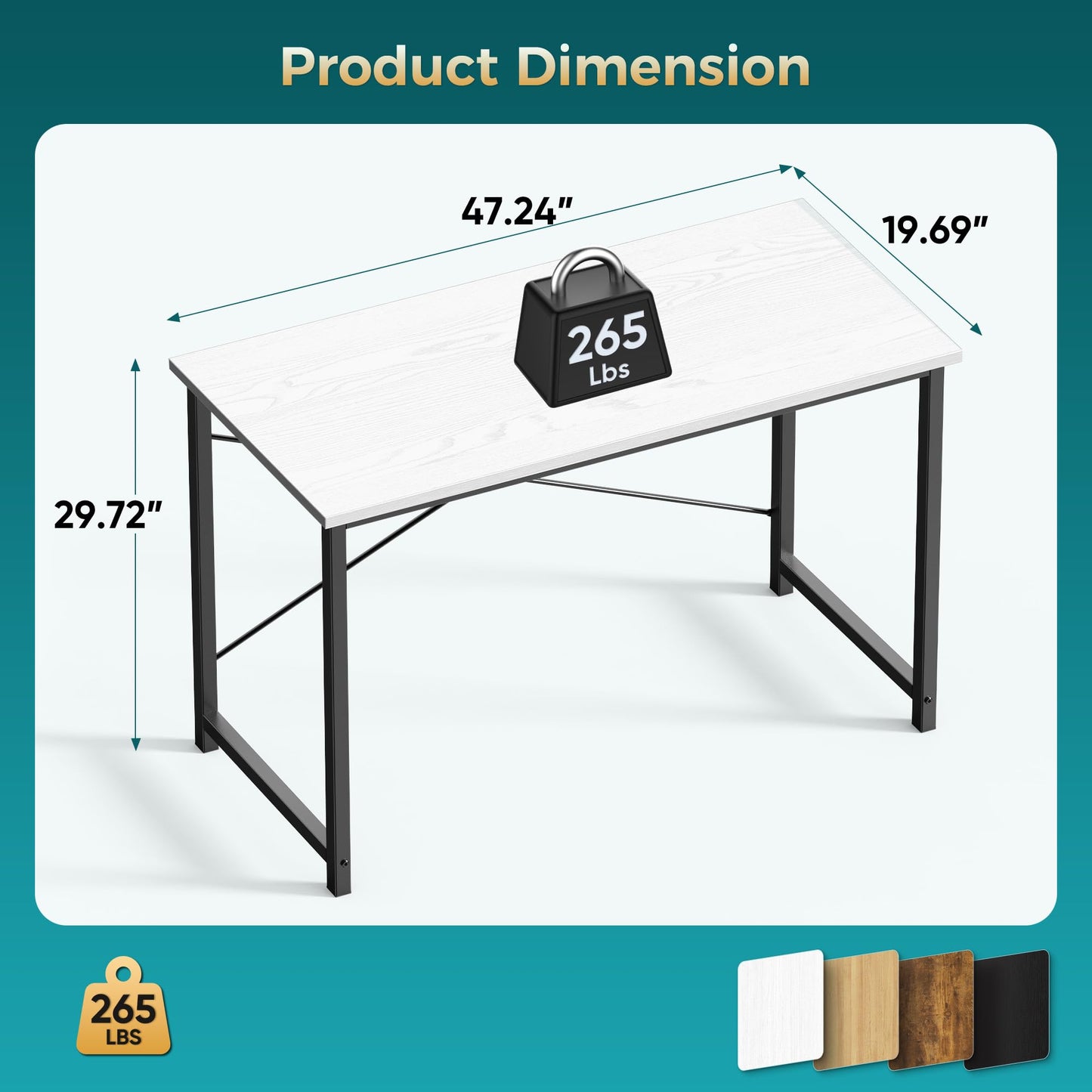 Sweetcrispy Small Computer Desk, 47" Office Writing Desk with Metal Frame & Wooden Top, X-Shaped Reinforcement, Student Study Home Bedroom Table, White