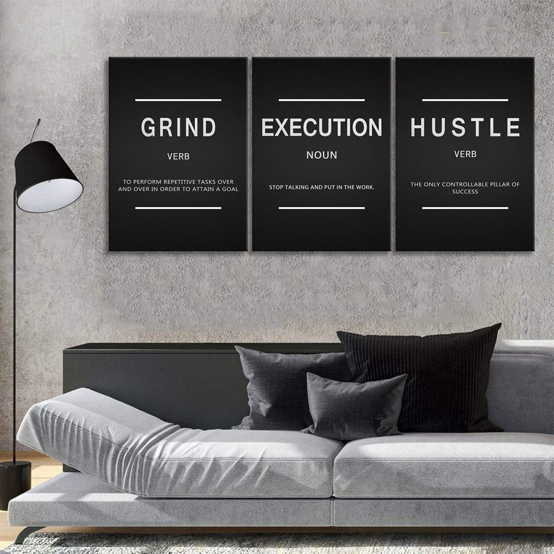 Large Success Quote Inspirational Wall Art Motivational Grind Hustle Execution Painting Entrepreneur Office Posters Prints Canvas Artwork 3 Panels Wall Decor for Office Framed Ready to Hang- 24"x36"x3