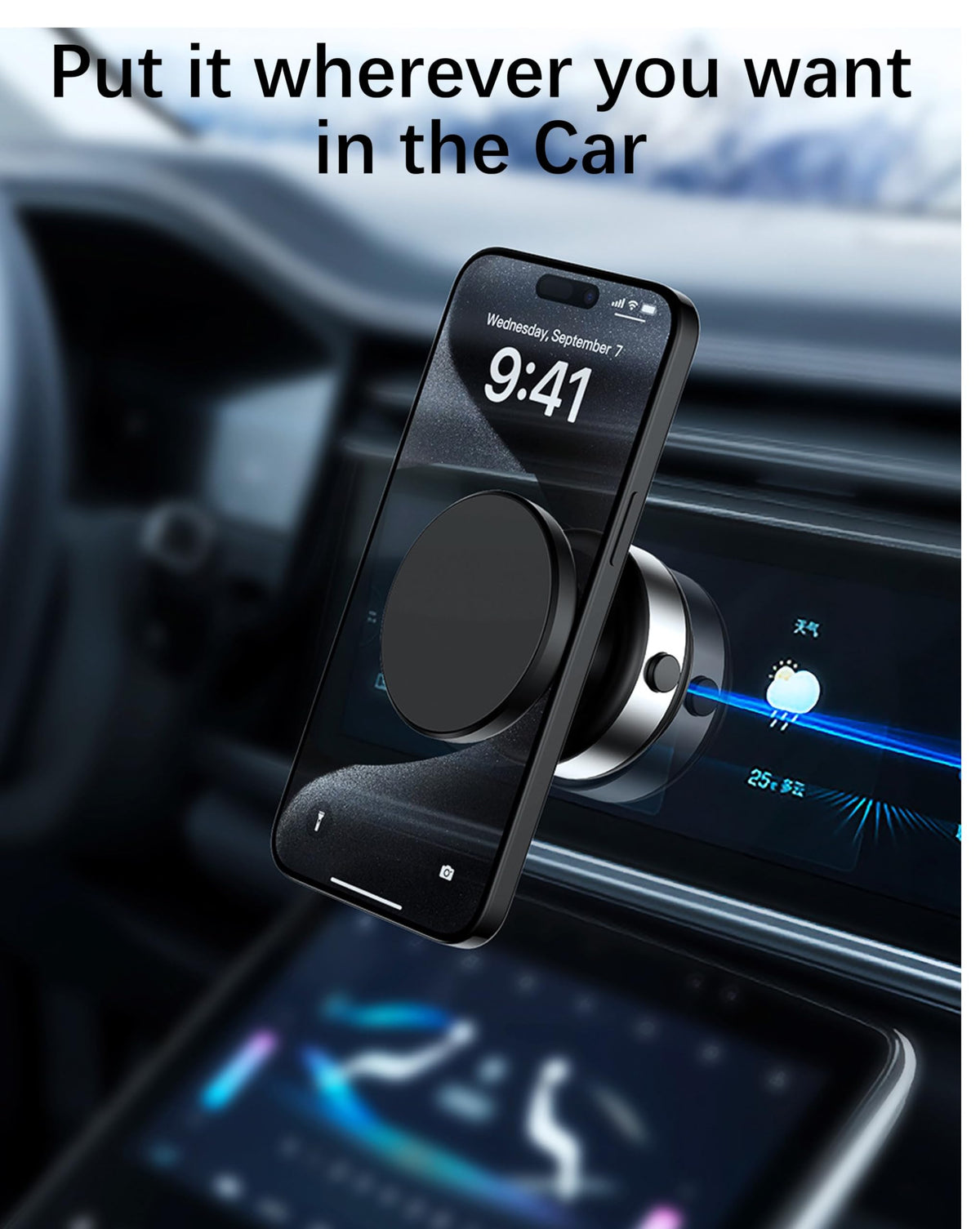 Electric Vacuum Suction Cup Magnetic Phone Mount, 360 Rotatable Magnetic Cell Phone Holder, Adjustable Hands-Free Portable for Magsafe iPhone Car Gym Mirror Smooth Surface(Silver)