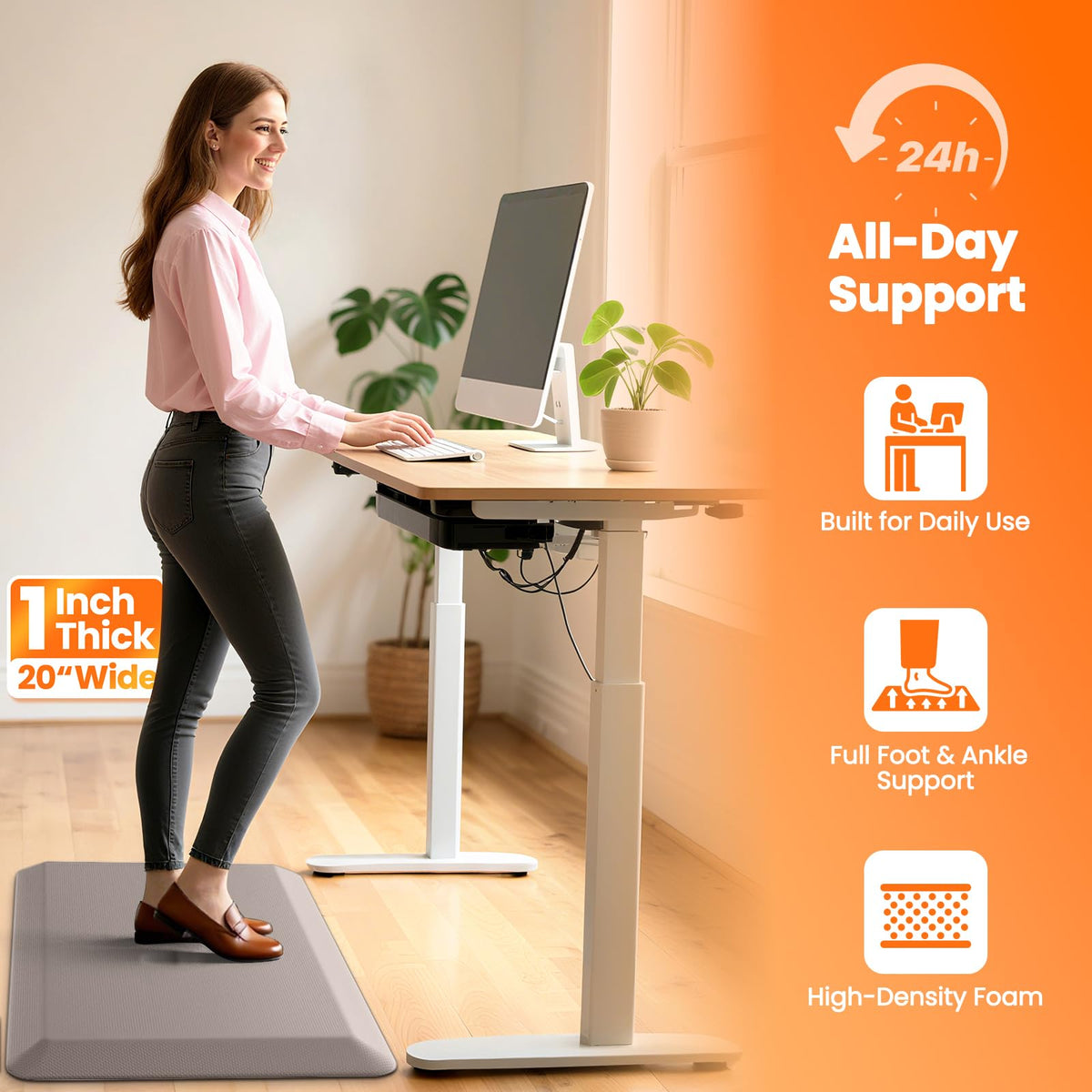 TranquilMoments Kitchen Mats for Floor, 1 Inch Extra-Thick Kitchen Rugs, Non-Slip & Waterproof Standing Desk Mat, Comfort Anti Fatigue Mats for Kitchen Floor, Home, Sink, Office (20" X 32", Khaki)