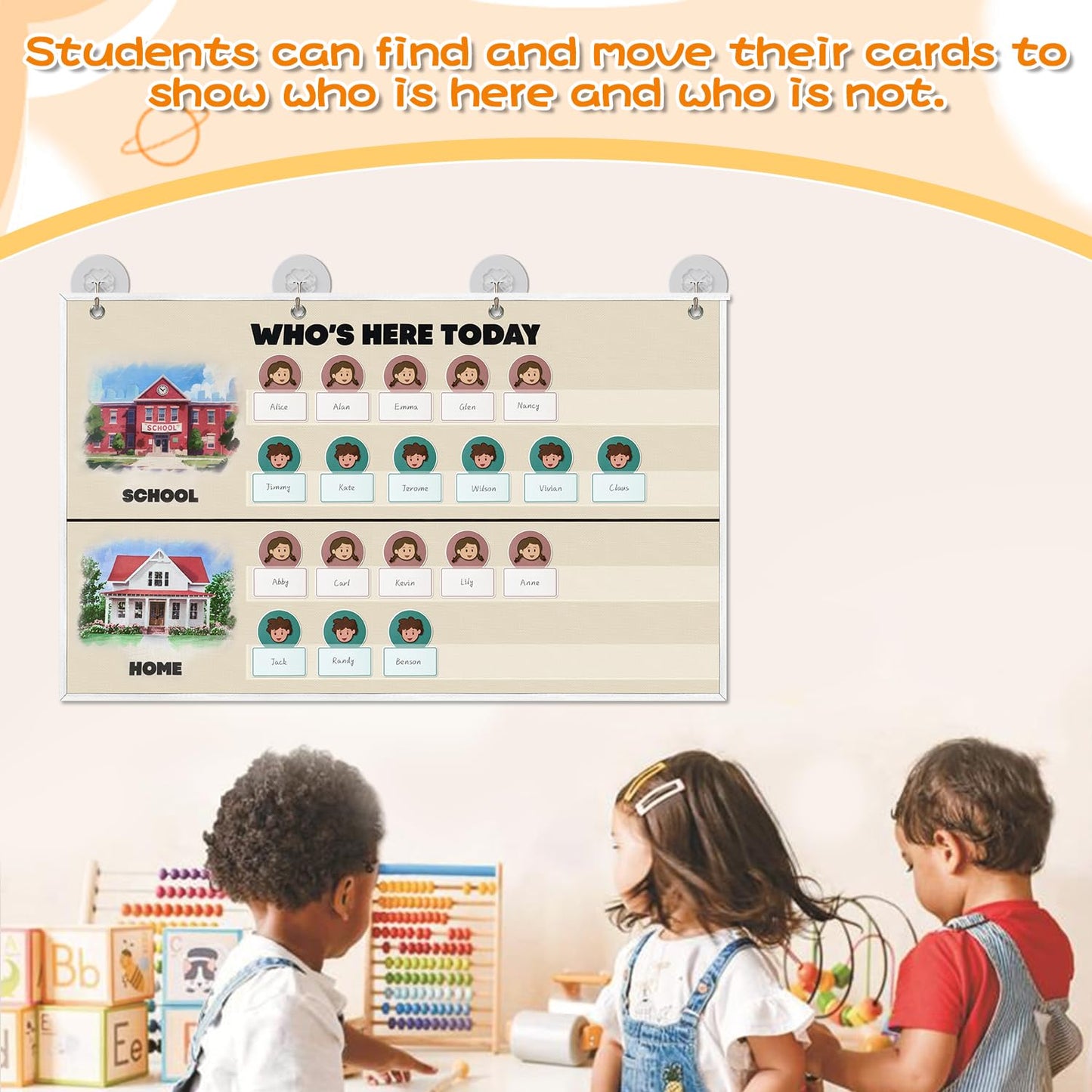 Attendance Pocket Chart for Classroom, Durable Classroom Management Pocket Chart 36 People Cards Included, Helping Hands Pocket Chart for Preschool Sunday School Kindergarten Daycare (Attendance）