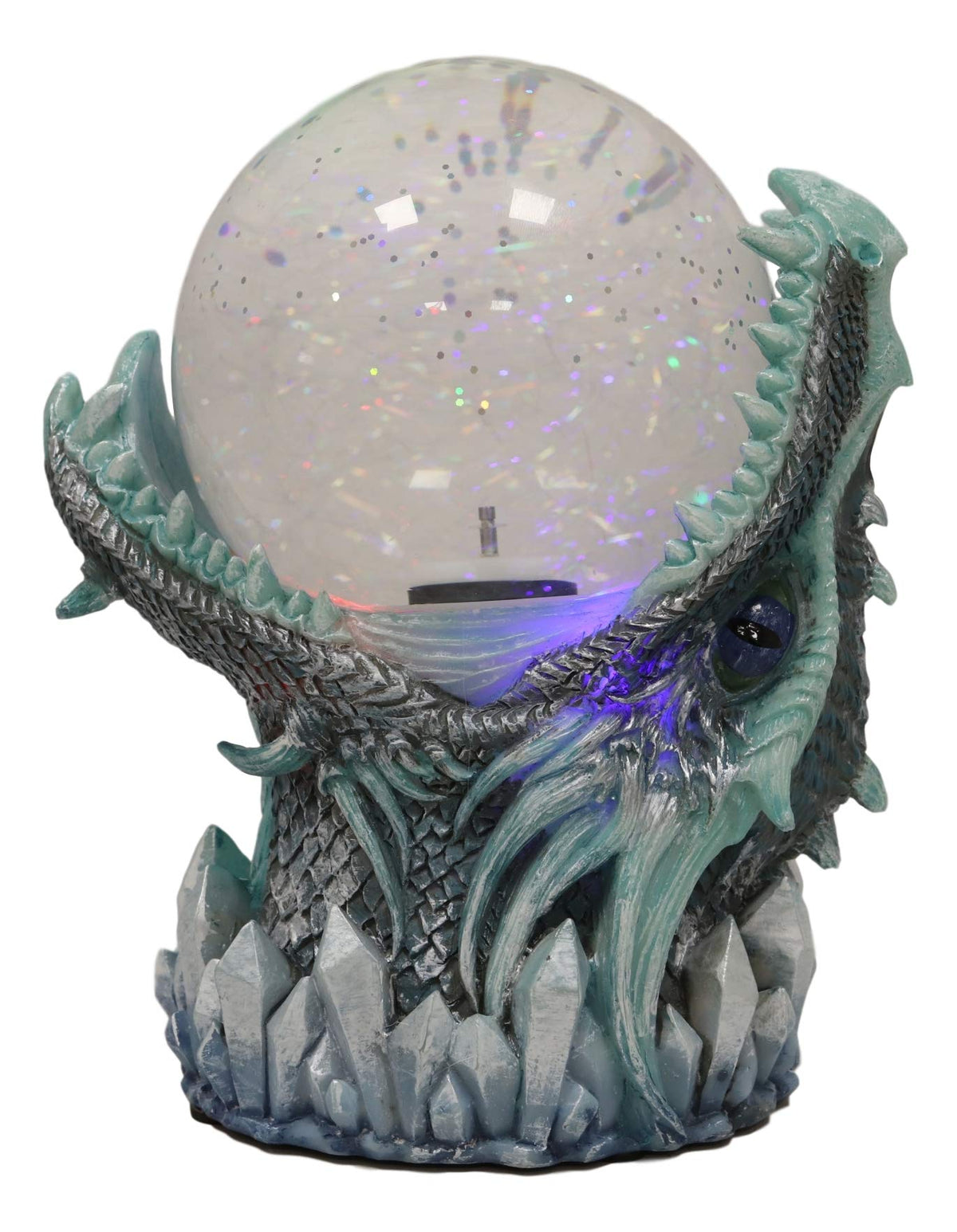 Ebros Gift Blue ICY Frost Giant Leviathan Dragon LED Night Light Glitter Sparkle Water Globe Storm Ball Figurine with Sound Activated Sensor Dungeons and Dragons Home Decor Fantasy Statue