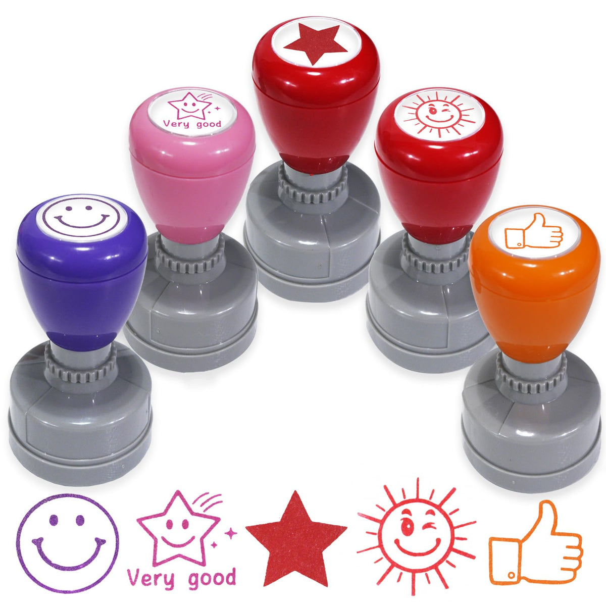 5-Pcs Self-Inking Teacher Stamps Set – Fun Circle-Shaped Stamps for Classroom Rewards, Homework Grading & Student Motivation