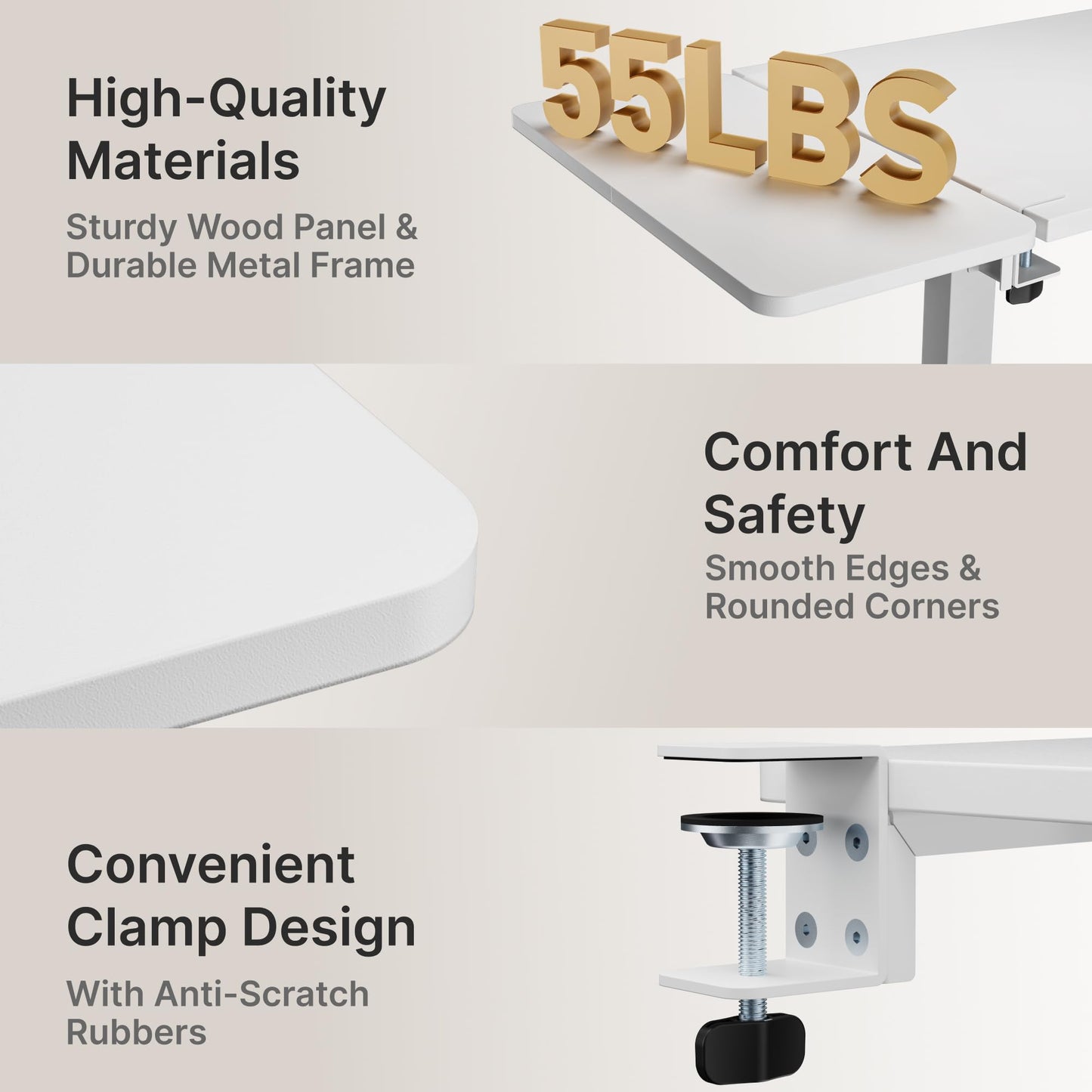 PEGZONE Desk Extender Tray, 24" x 12" Clamp On Desk Shelf, Desk Extension with Storage Drawer, Table Desk Arm Rest, Clamp On Keyboard Tray for Office and Home, Workstation Organizer, Medium, White